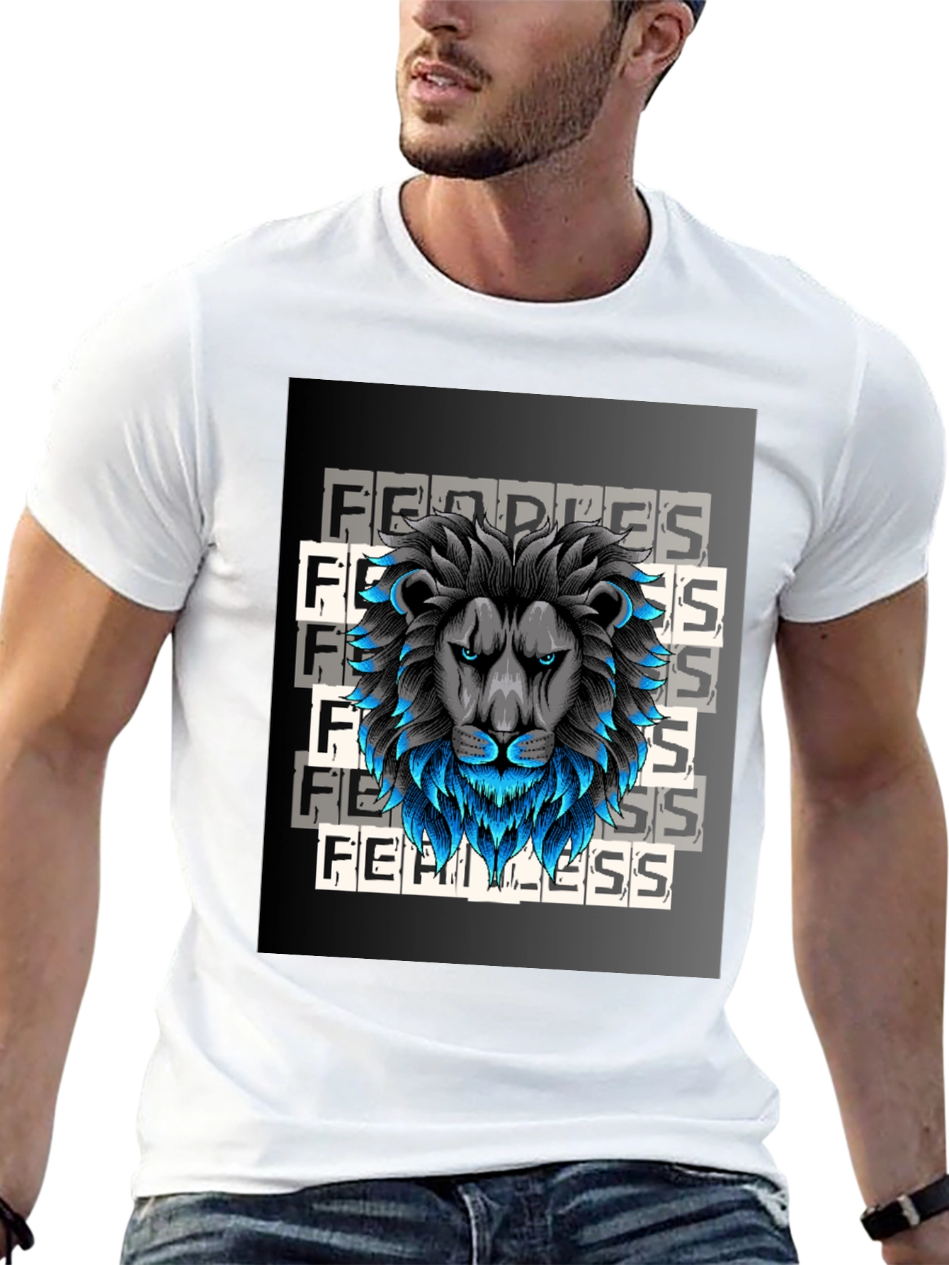 Fearless Lion Graphic Tee - Black Cotton T-Shirt