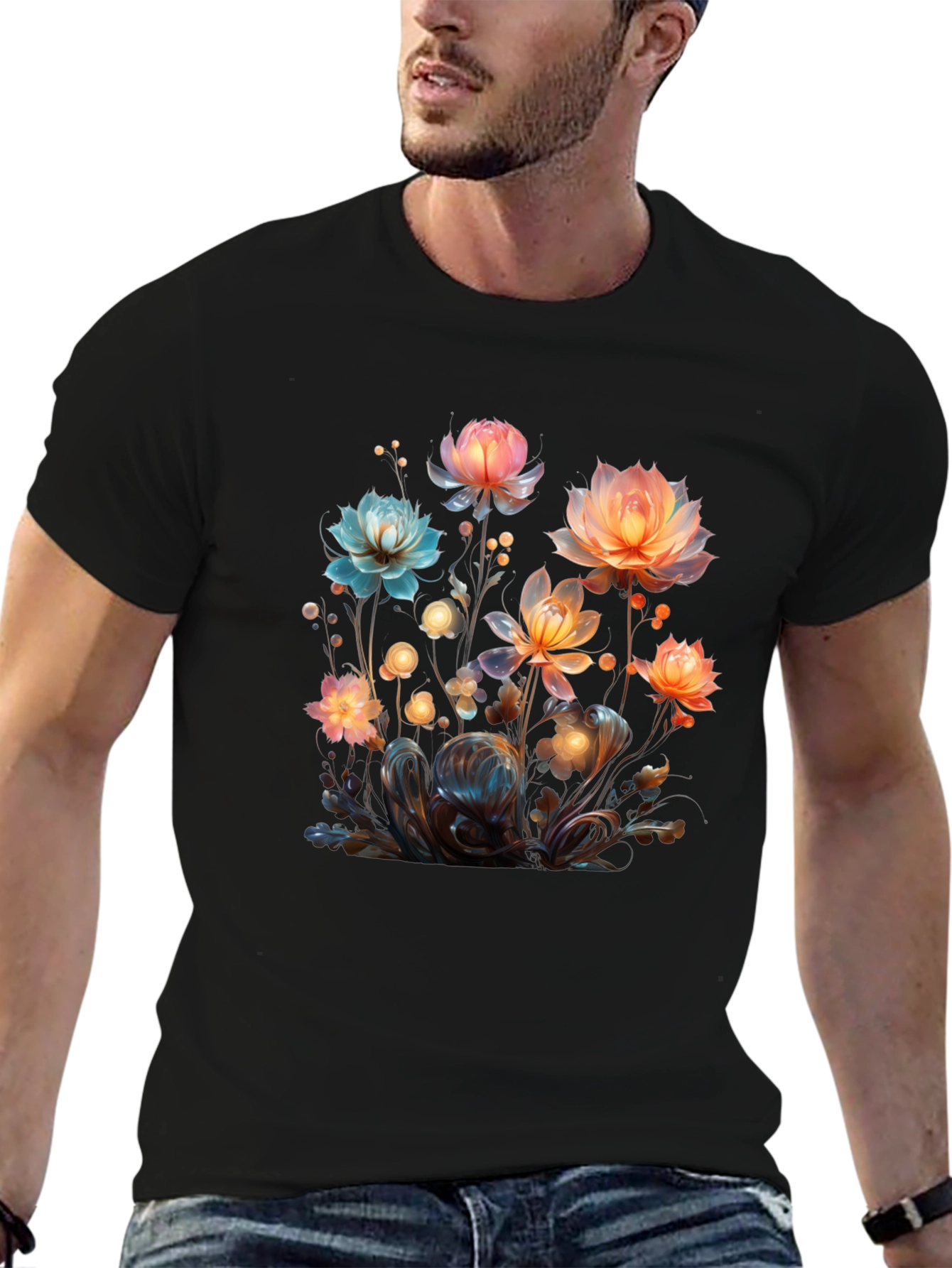 Floral Fantasy Black T-Shirt
