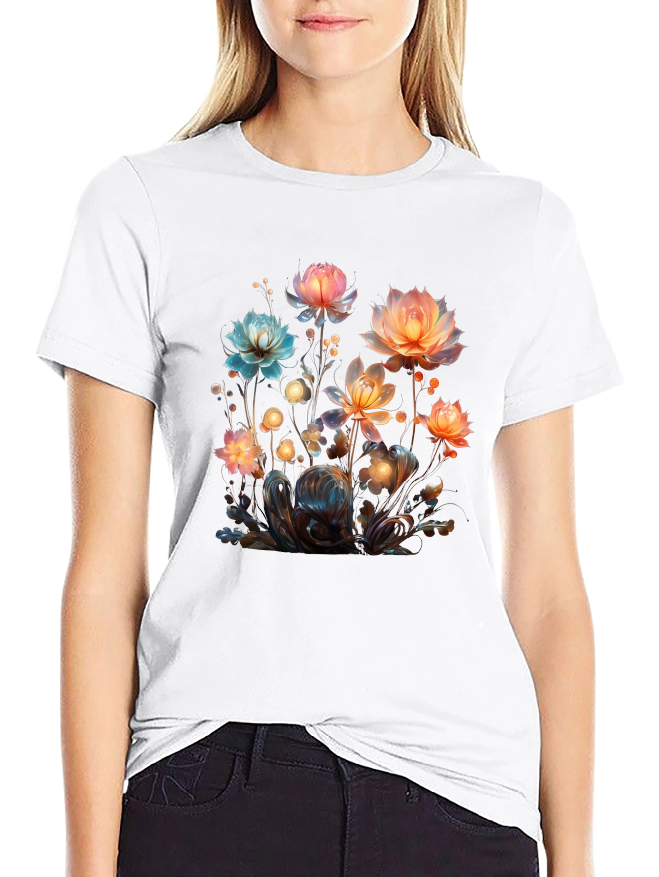 Floral Fantasy Black T-Shirt