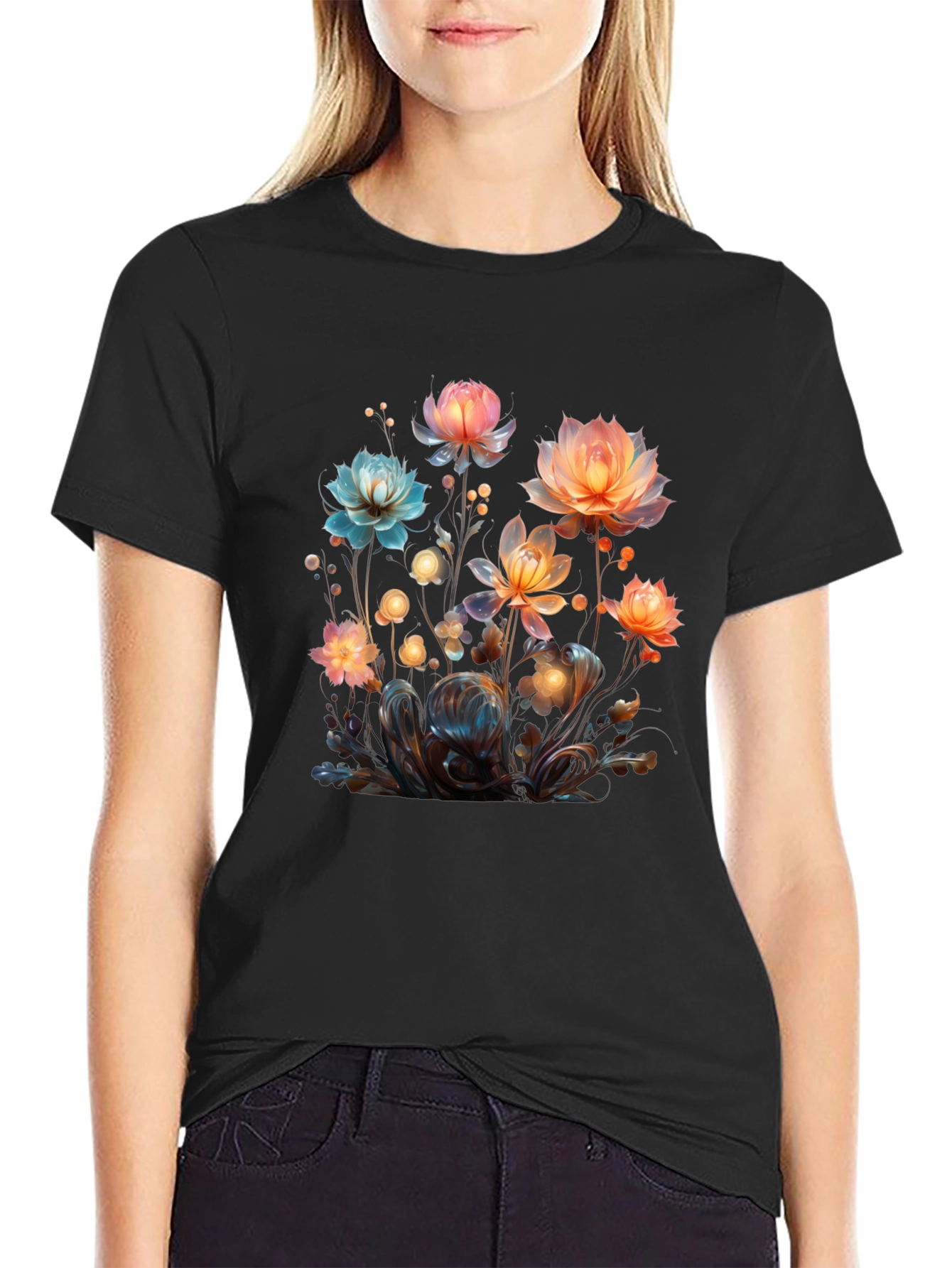 Floral Fantasy Black T-Shirt