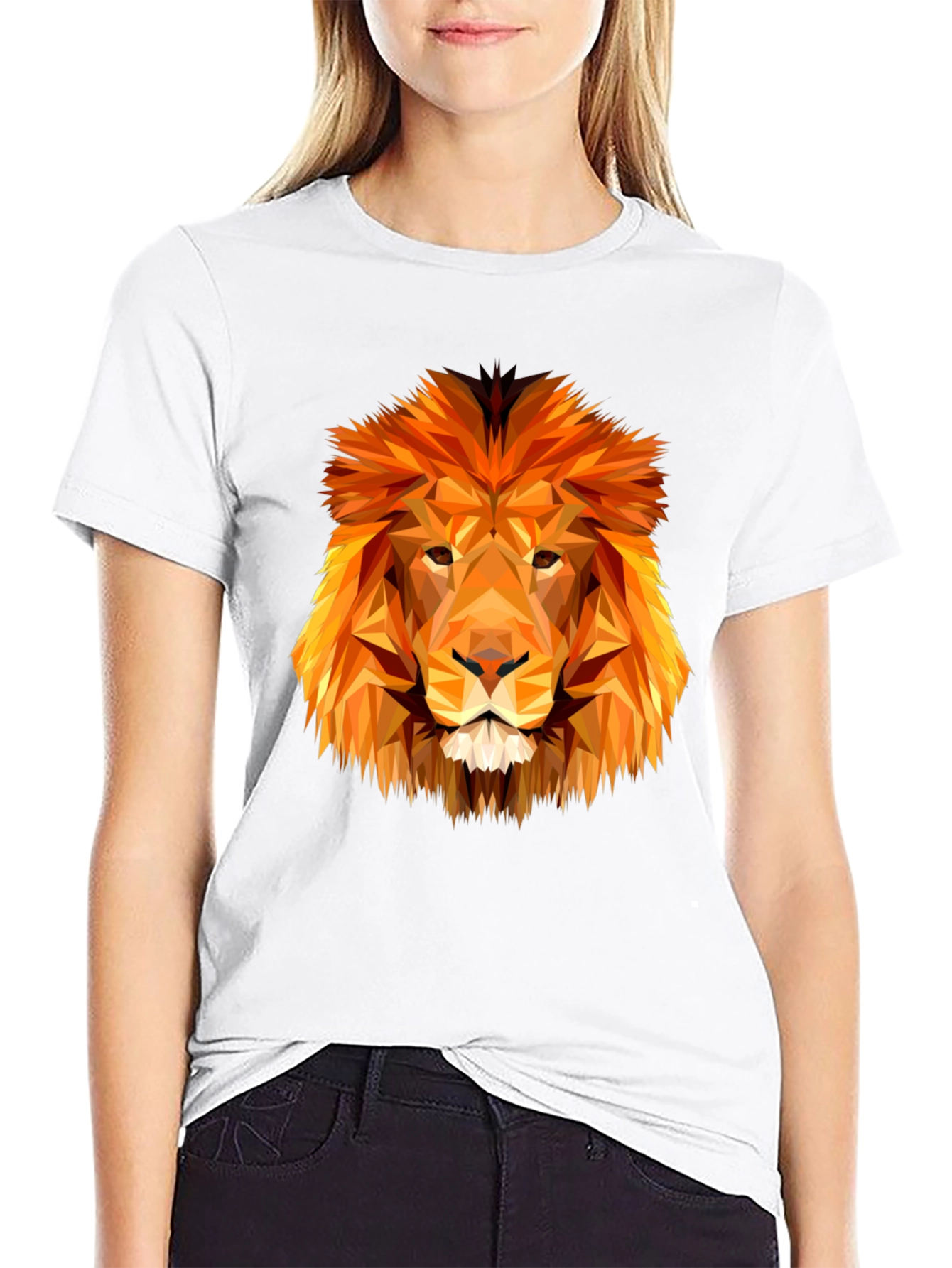 Geometric Lion Graphic Tee - Modern Animal Print Shirt