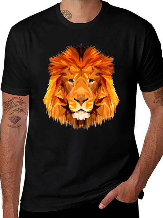 Geometric Lion Graphic Tee - Modern Animal Print Shirt