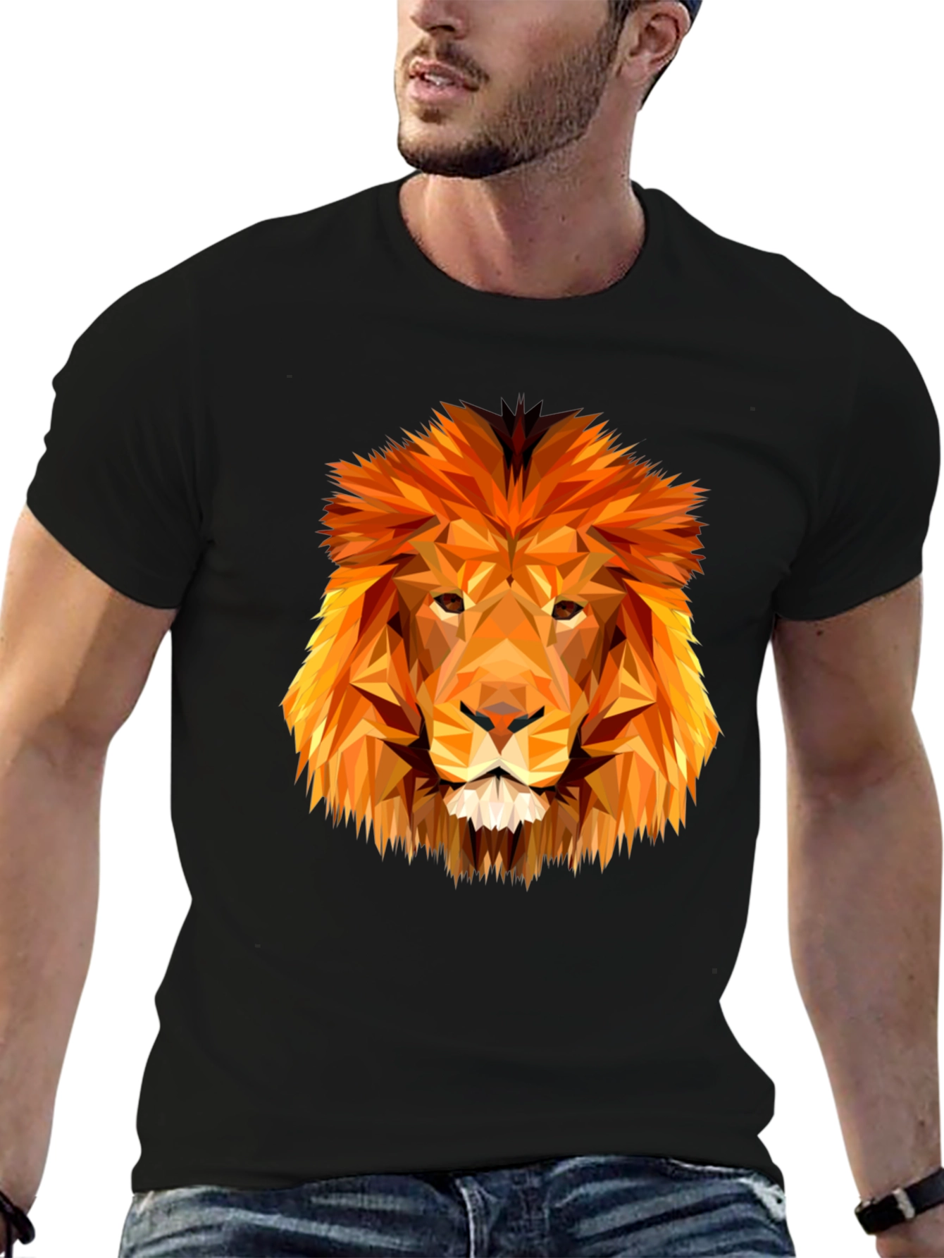 Geometric Lion Graphic Tee - Modern Animal Print Shirt