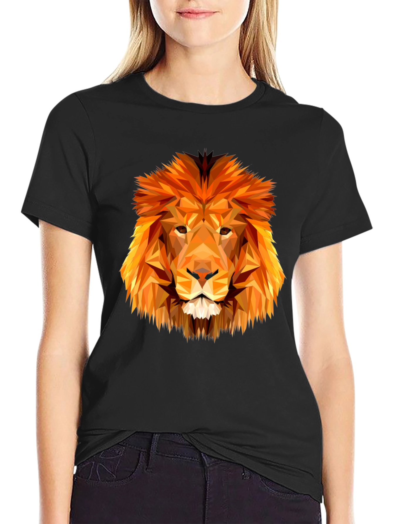 Geometric Lion Graphic Tee - Modern Animal Print Shirt