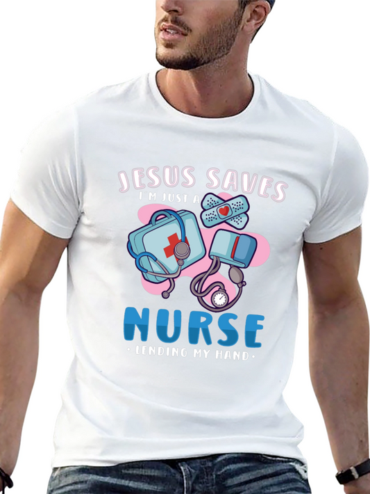Jesus Saves Nurse T-Shirt Medical Humor Graphic Tee