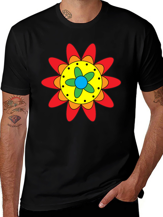 Colorful Retro Flower Graphic T-Shirt
