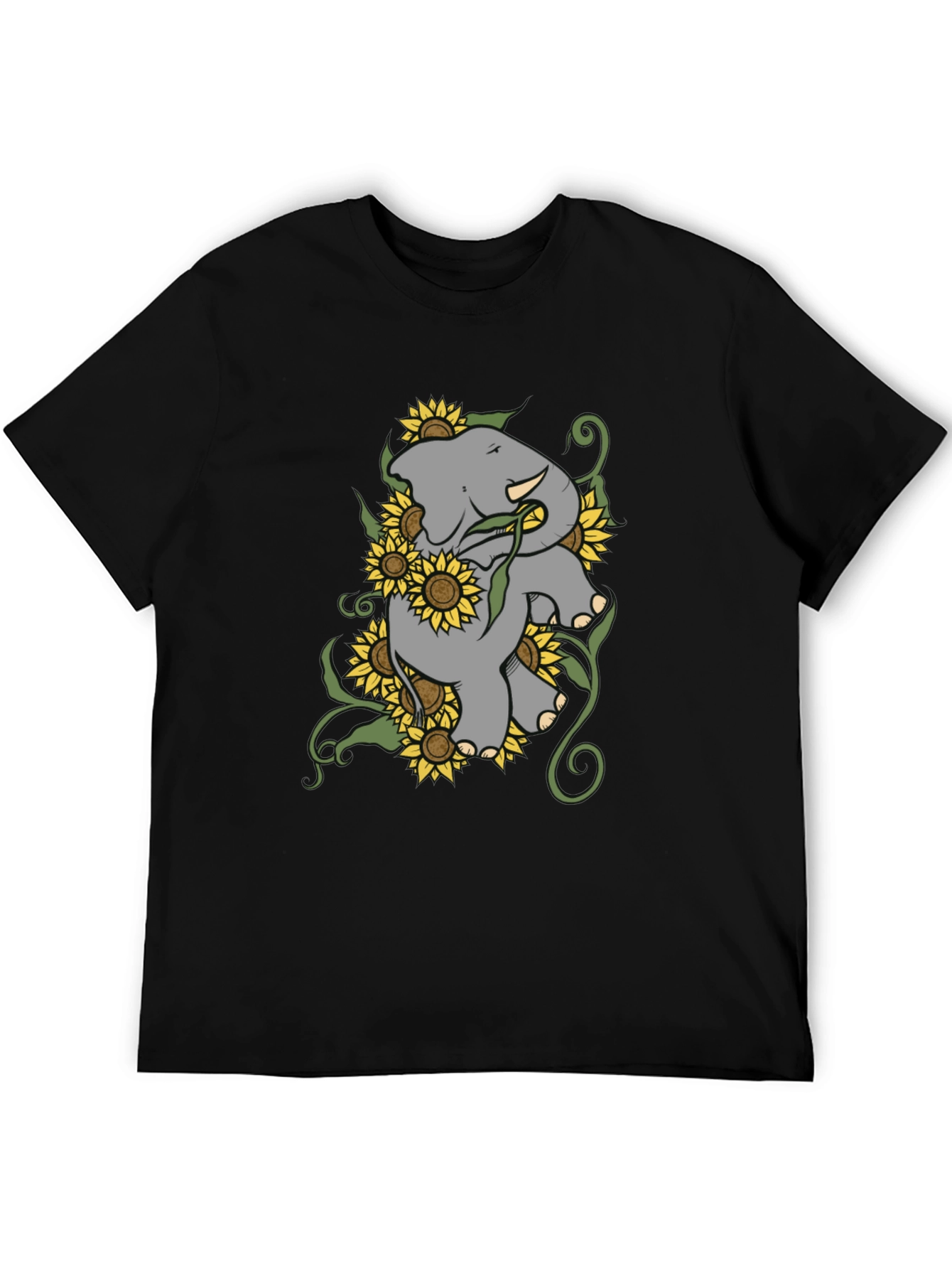 Elephant & Sunflower Graphic Tee - Casual Comfort