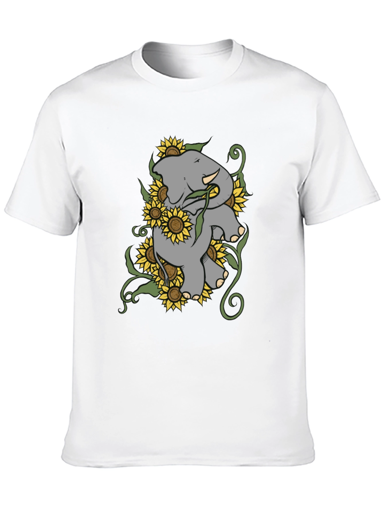 Elephant & Sunflower Graphic Tee - Casual Comfort