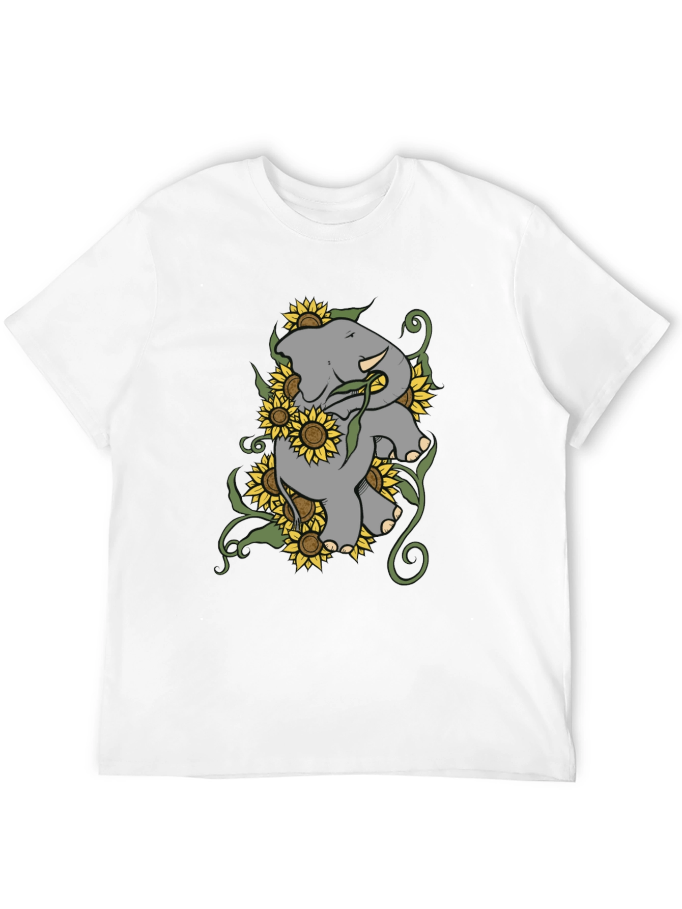 Elephant & Sunflower Graphic Tee - Casual Comfort