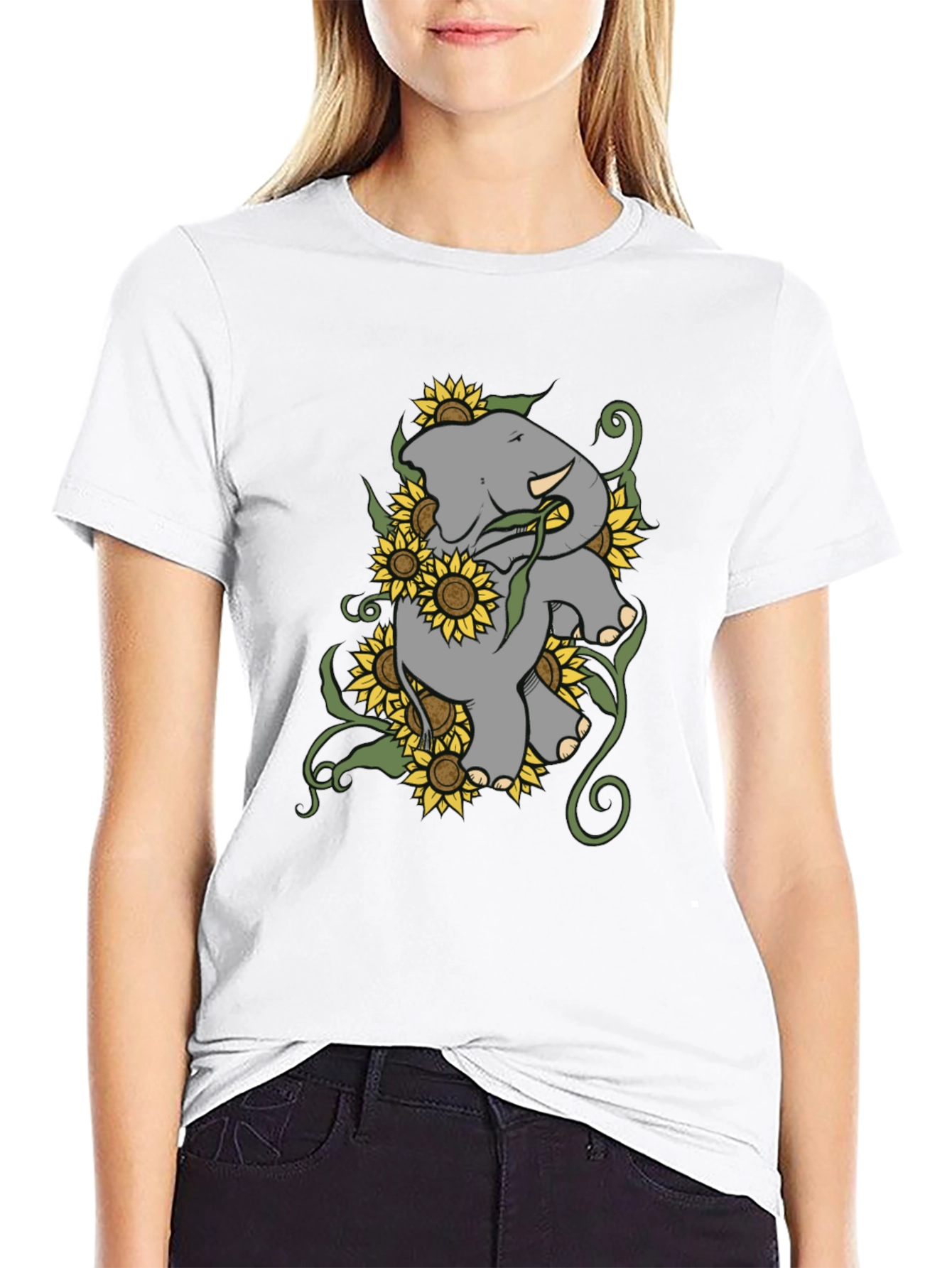 Elephant & Sunflower Graphic Tee - Casual Comfort
