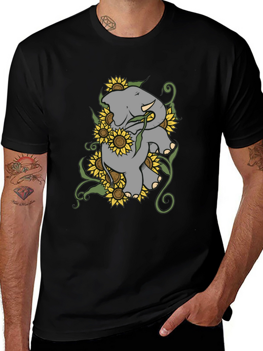 Elephant & Sunflower Graphic Tee - Casual Comfort
