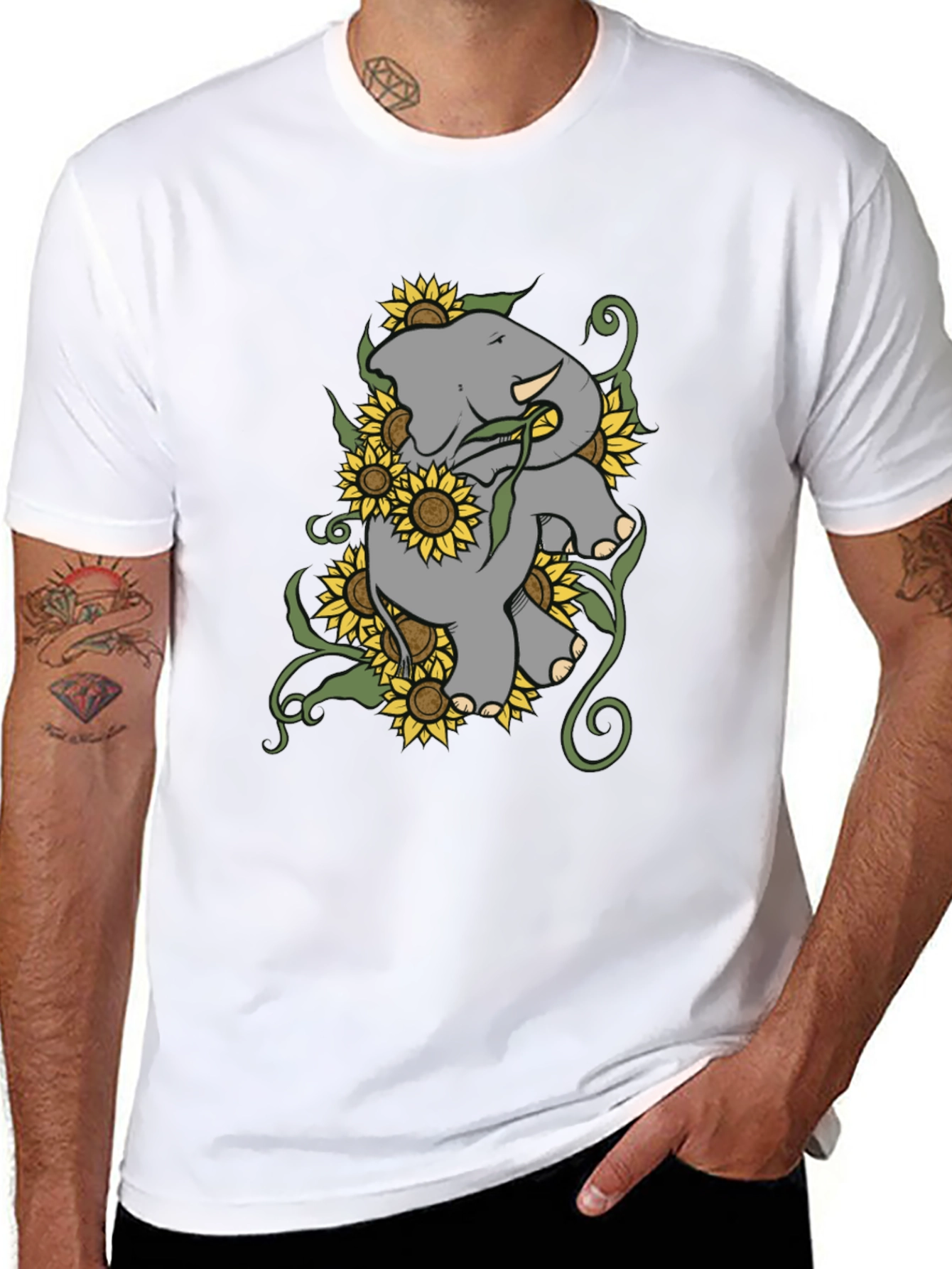 Elephant & Sunflower Graphic Tee - Casual Comfort