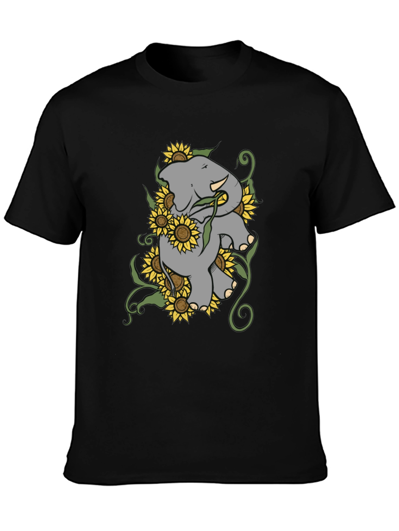 Elephant & Sunflower Graphic Tee - Casual Comfort
