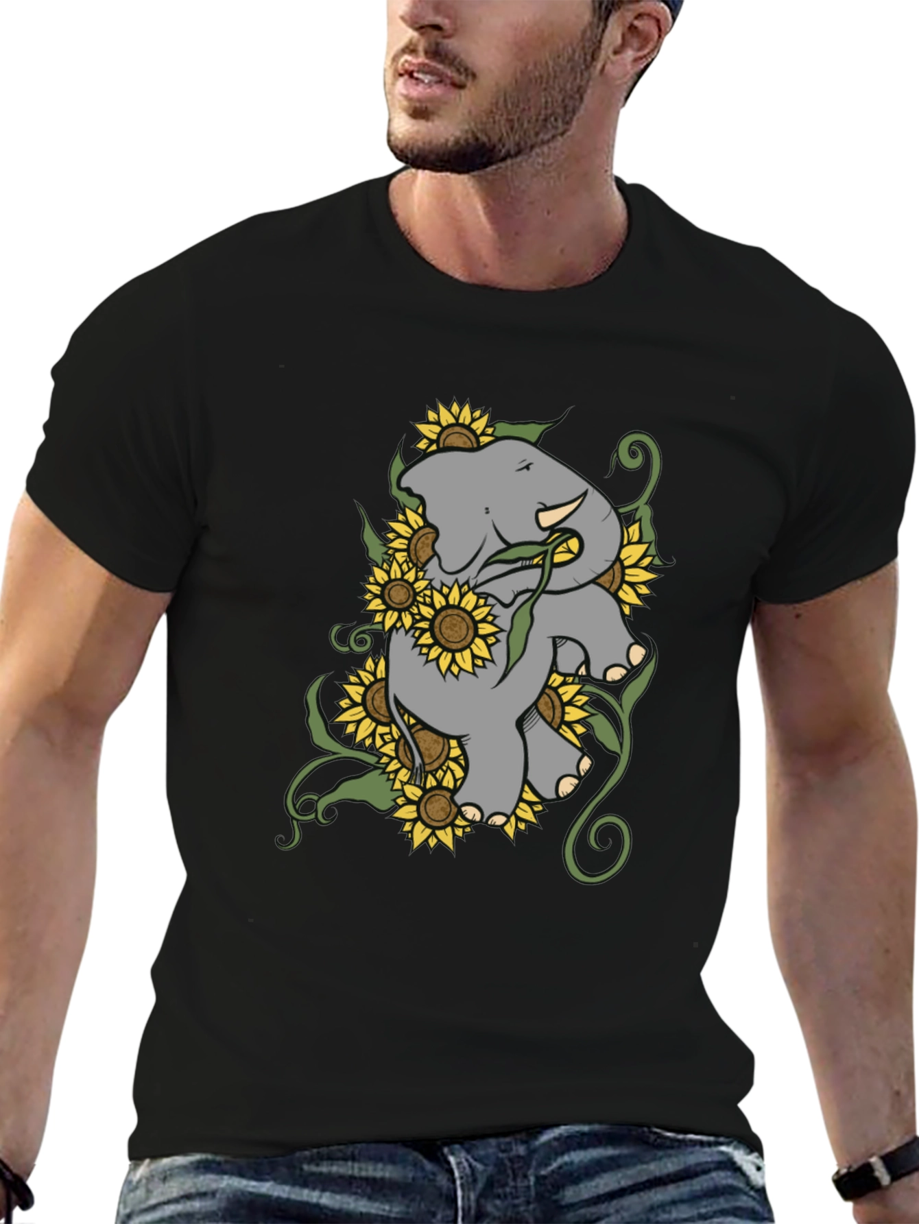 Elephant & Sunflower Graphic Tee - Casual Comfort
