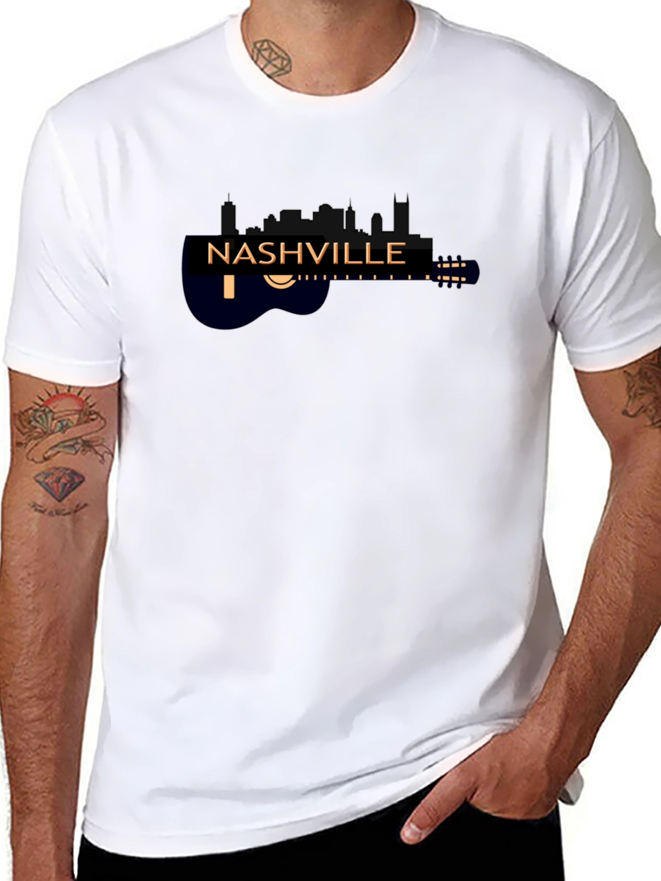 Nashville Skyline Guitar Black Graphic Tee