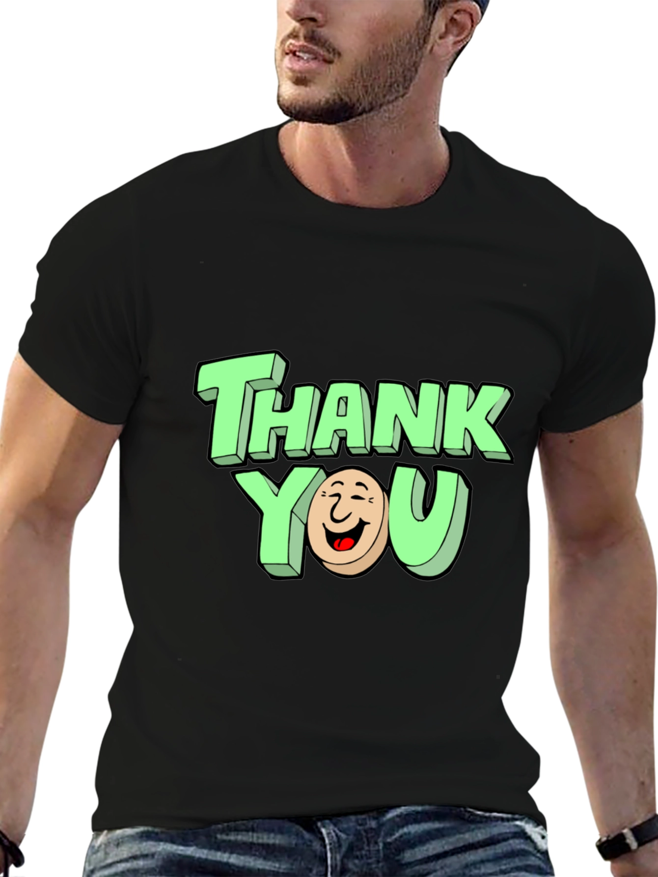 Thank You Graphic Print Black T-Shirt