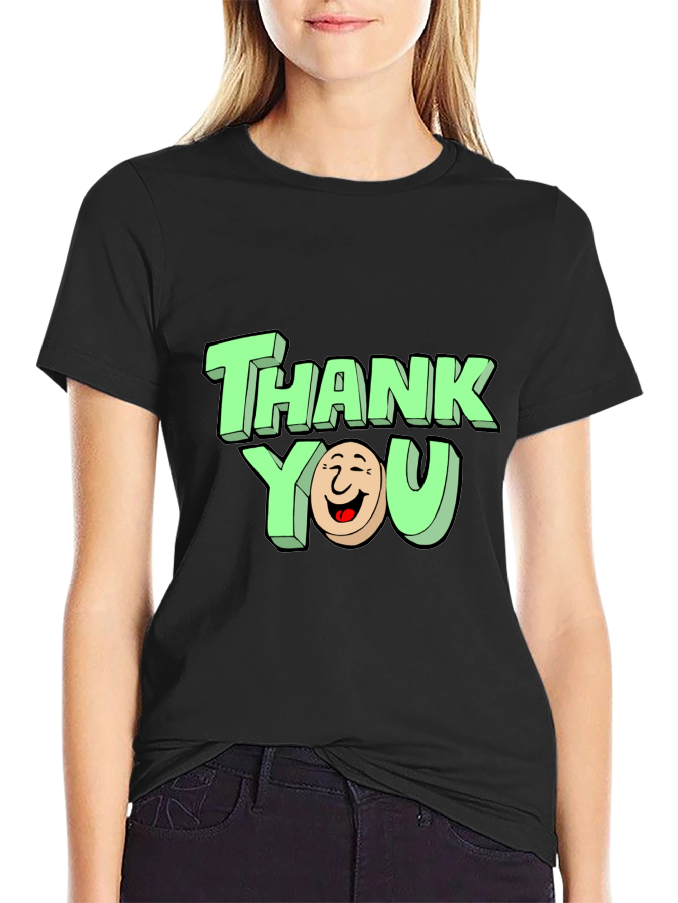 Thank You Graphic Print Black T-Shirt