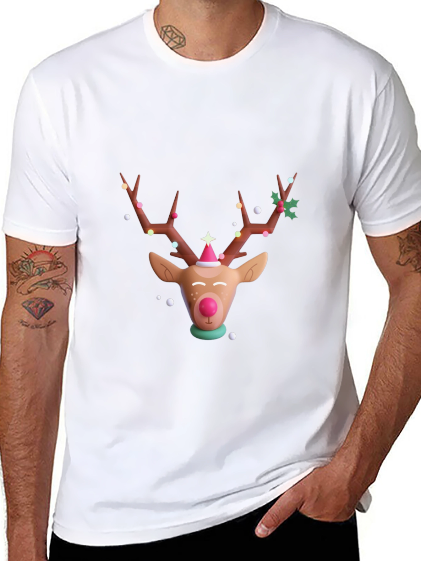 Festive Reindeer Graphic T-Shirt - Holiday Cheer
