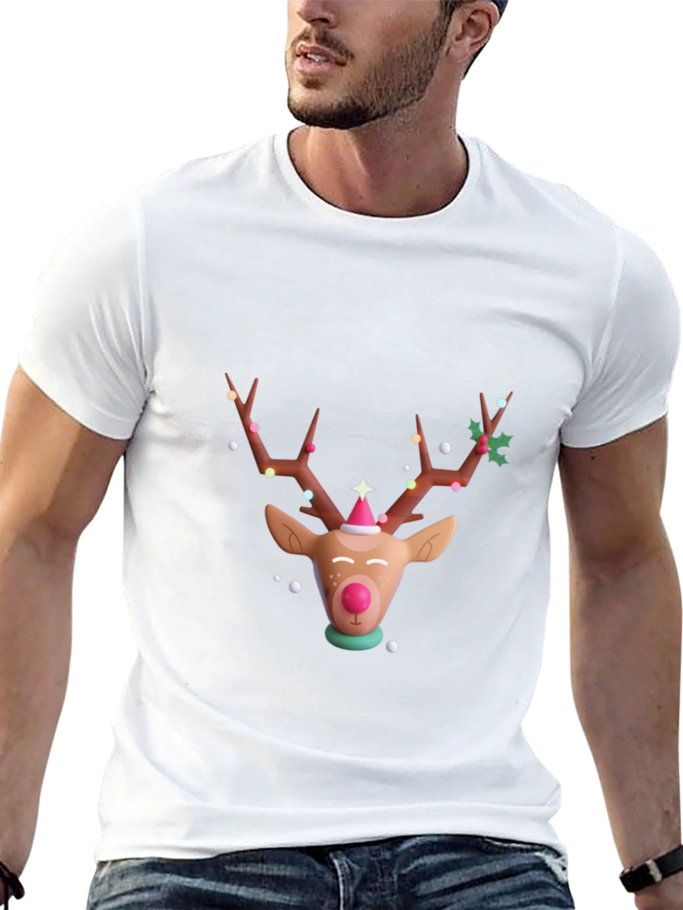 Festive Reindeer Graphic T-Shirt - Holiday Cheer