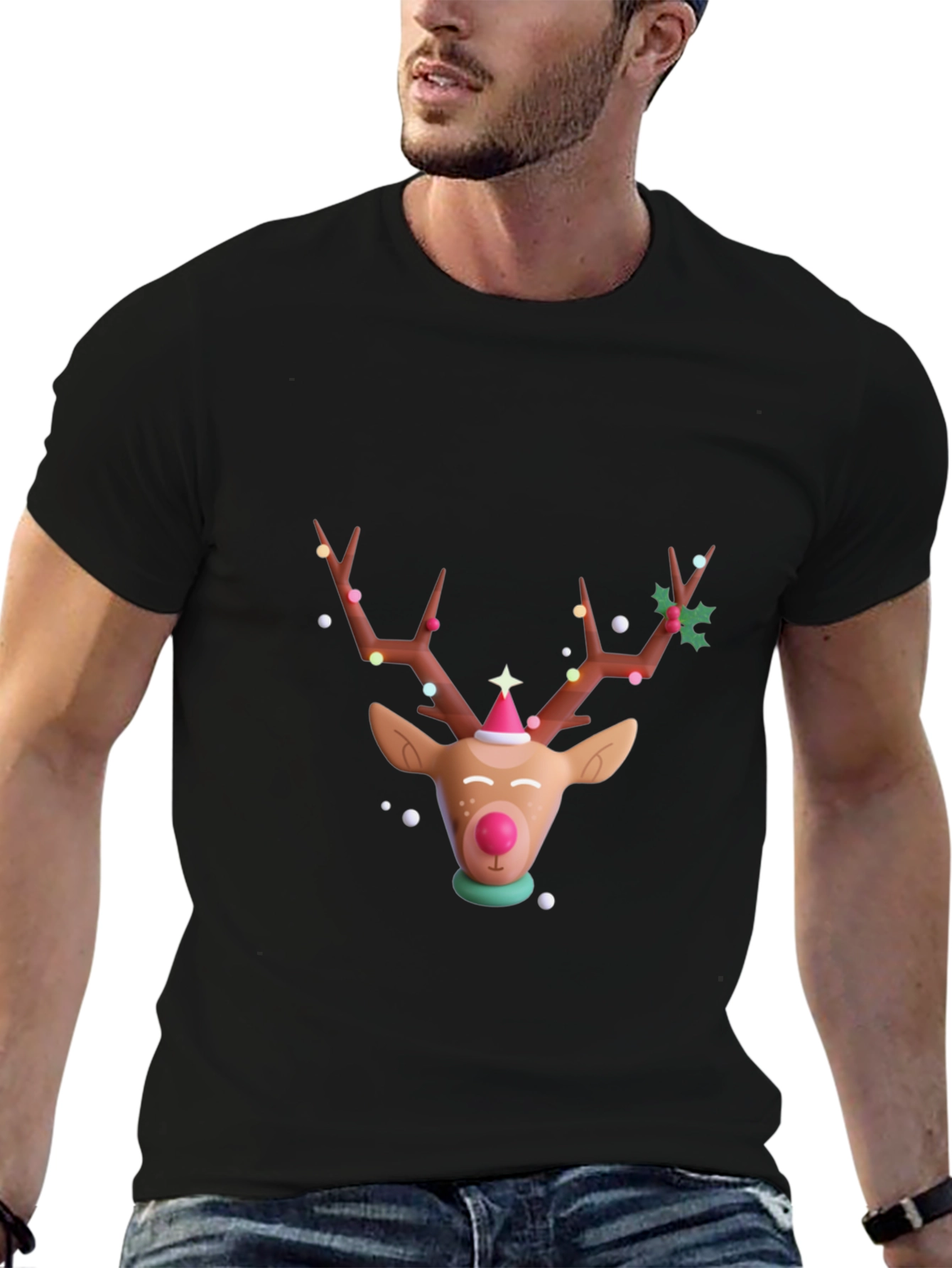 Festive Reindeer Graphic T-Shirt - Holiday Cheer