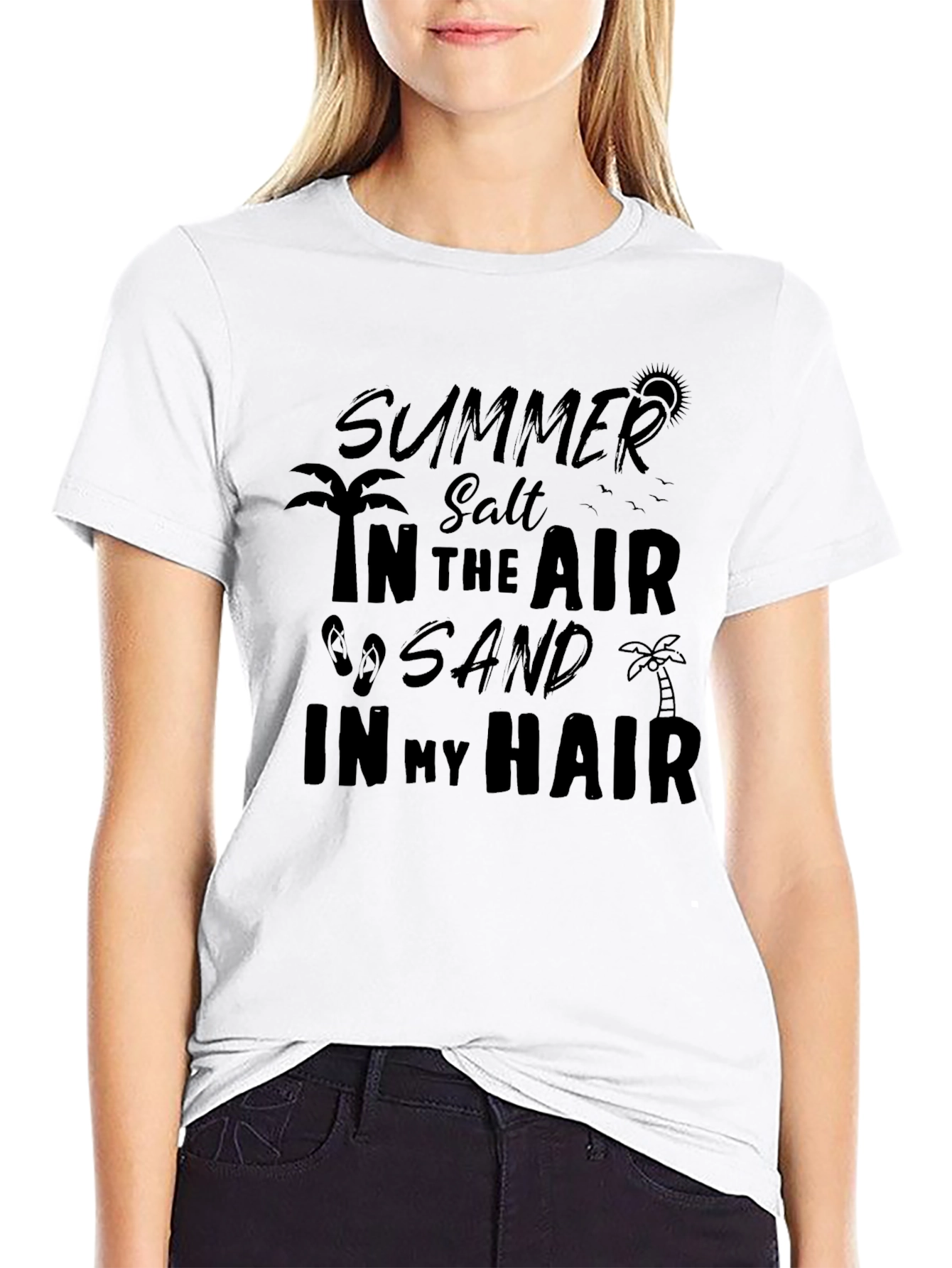 Summer Salt Sand Hair Graphic Tee - Black