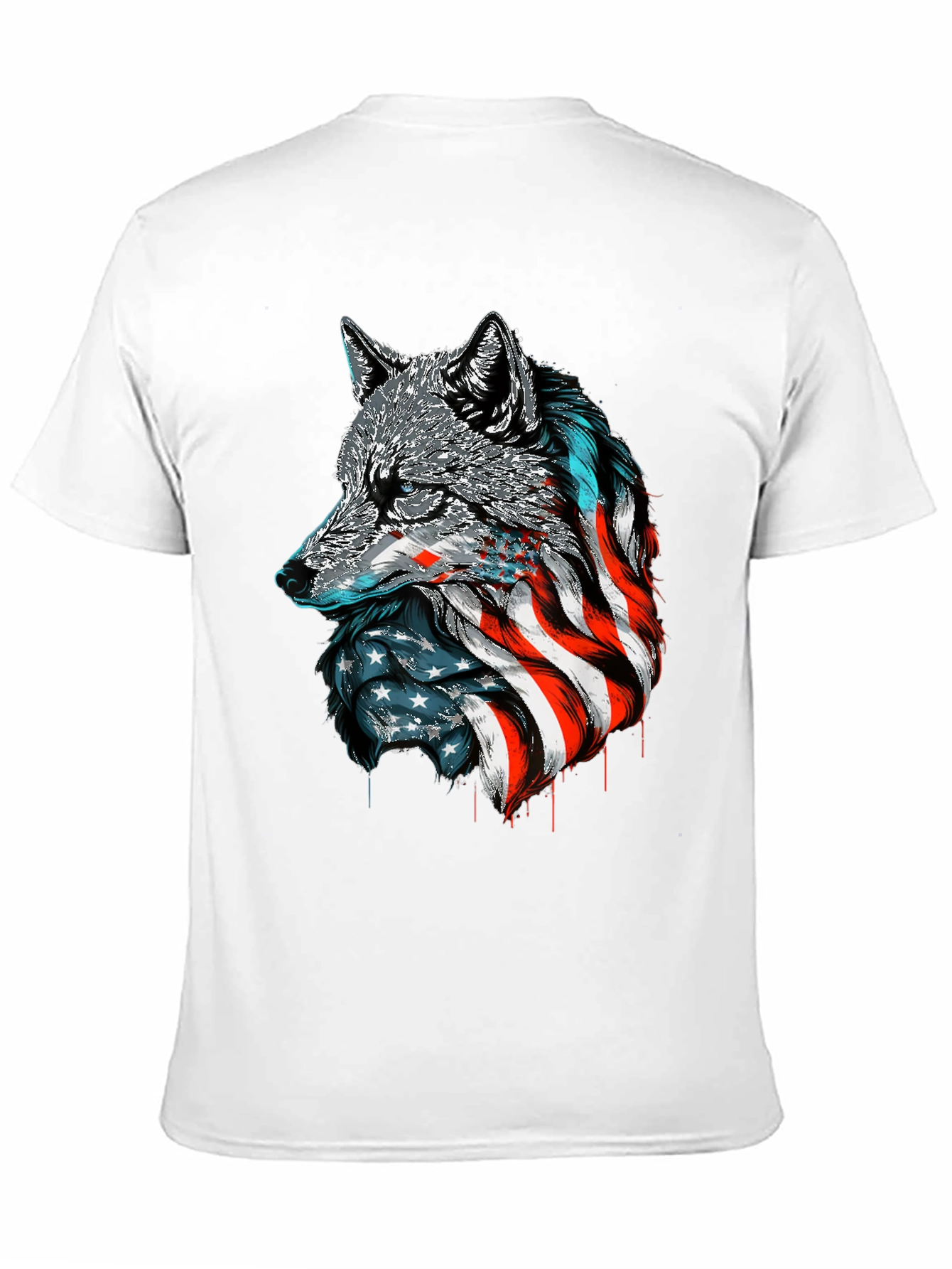 Patriotic Wolf Graphic Tee - American Flag Design