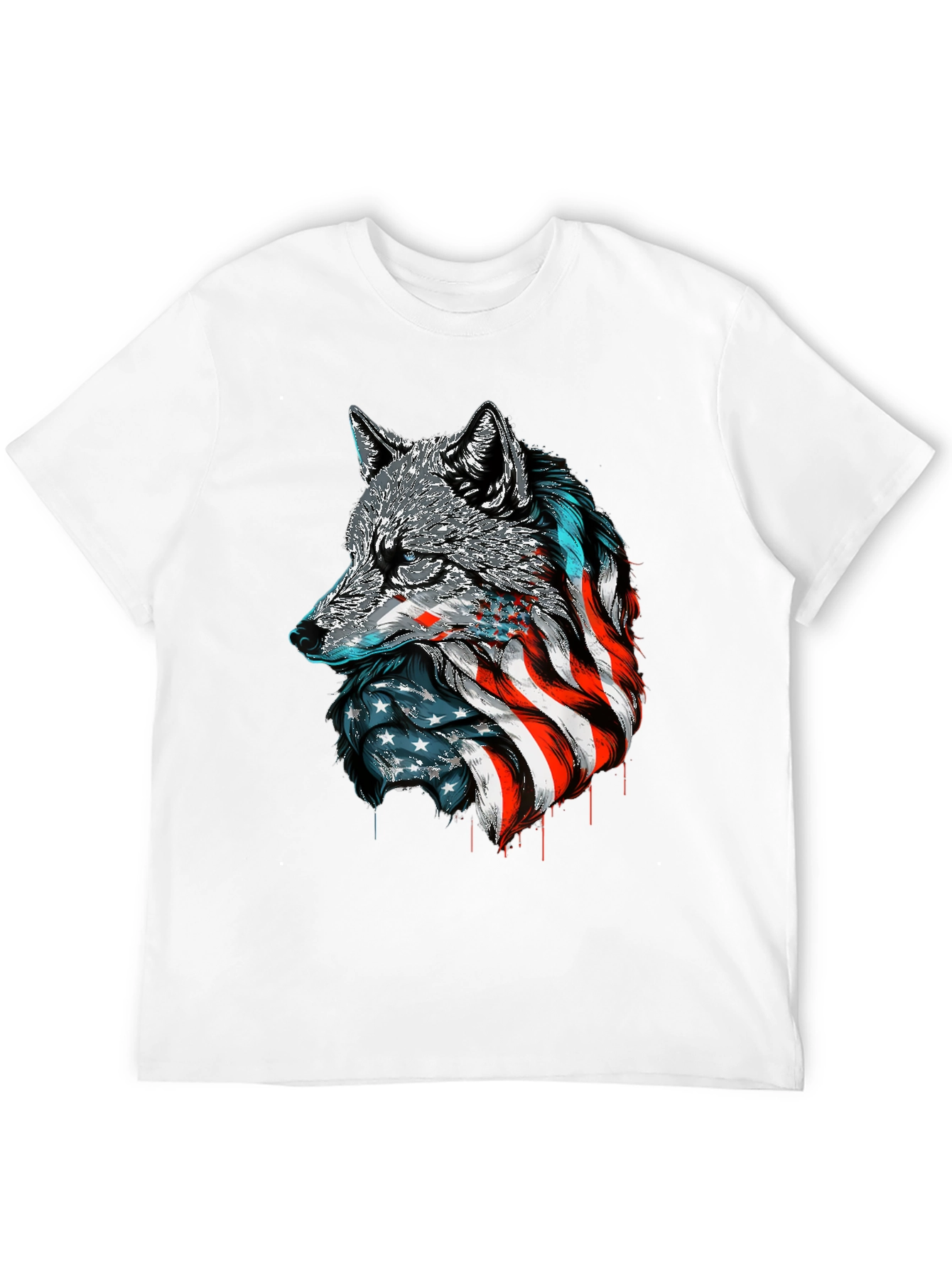 Patriotic Wolf Graphic Tee - American Flag Design