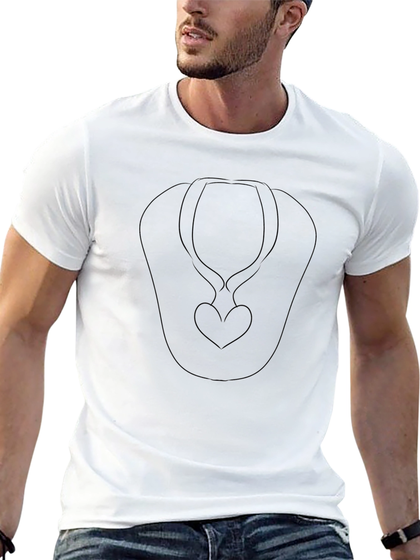 Black T-Shirt with Heart Bib Design