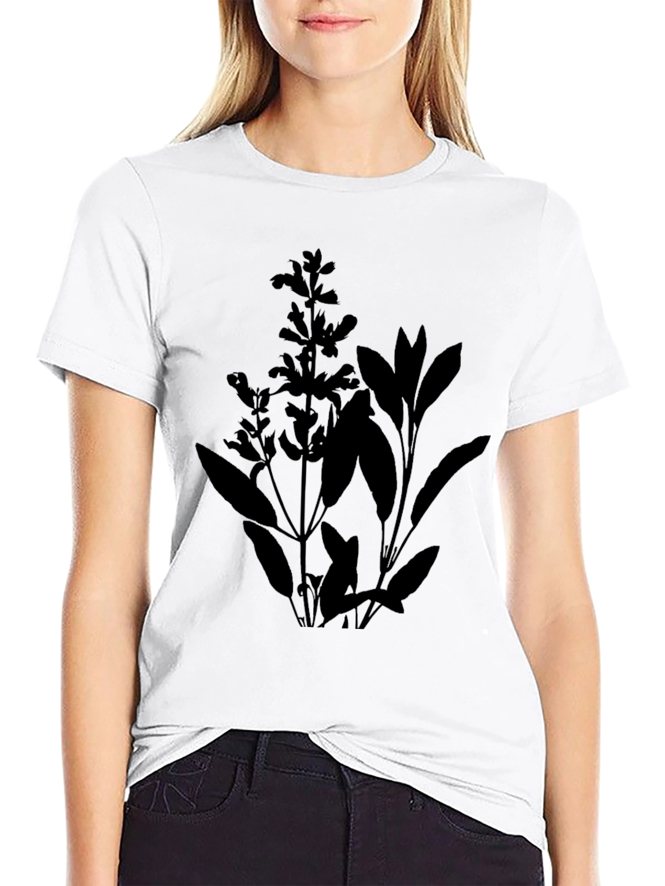 Sage Plant Graphic Tee - Black Botanical T-Shirt