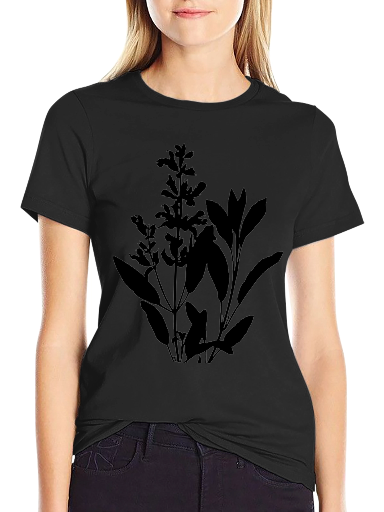 Sage Plant Graphic Tee - Black Botanical T-Shirt