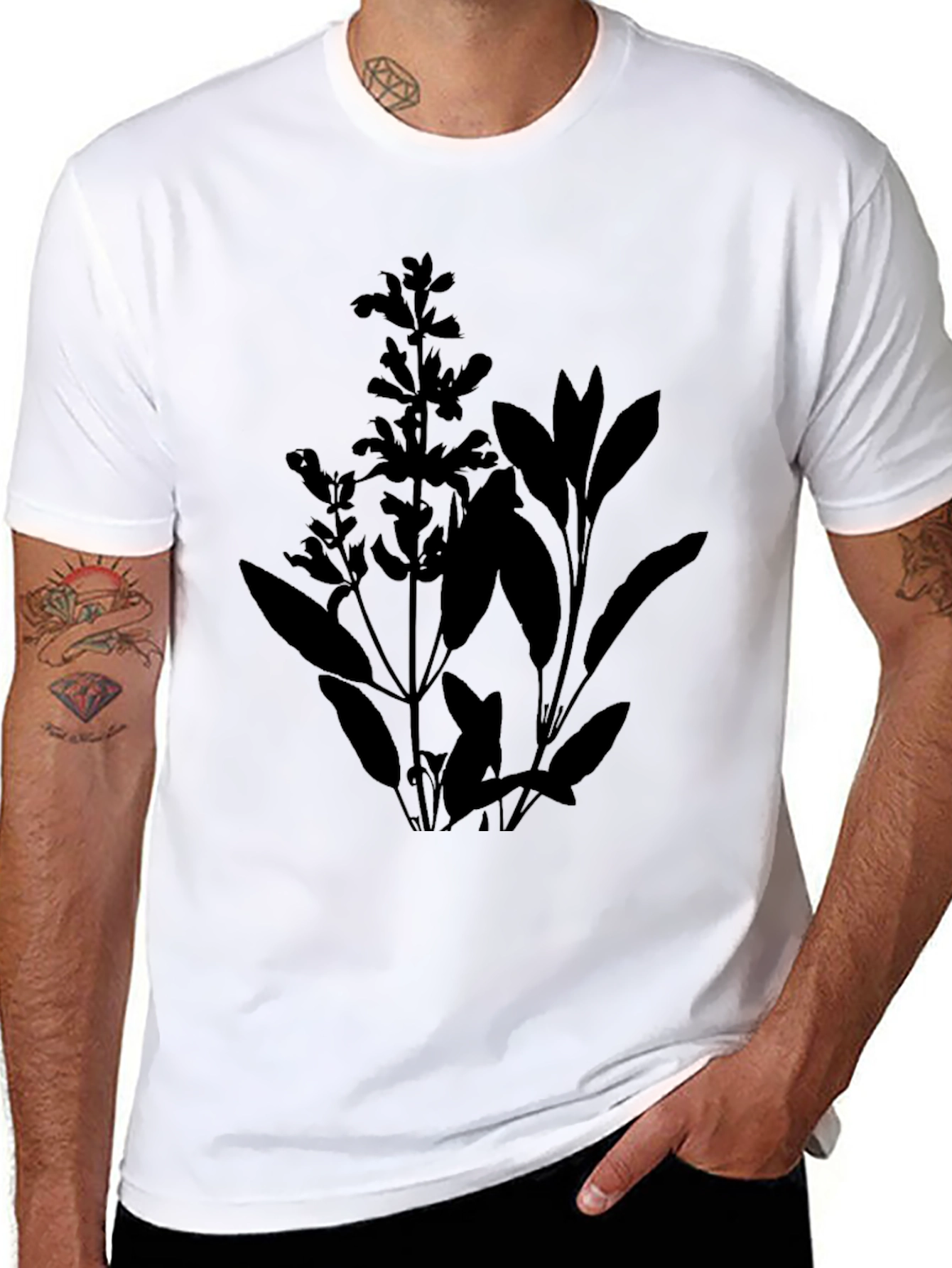 Sage Plant Graphic Tee - Black Botanical T-Shirt