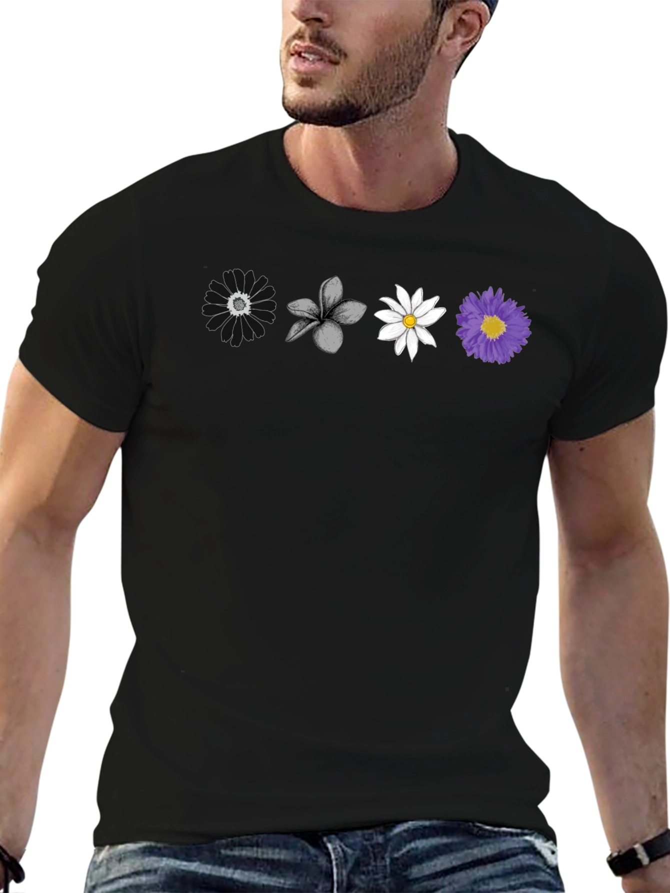 Floral Array Black T-Shirt
