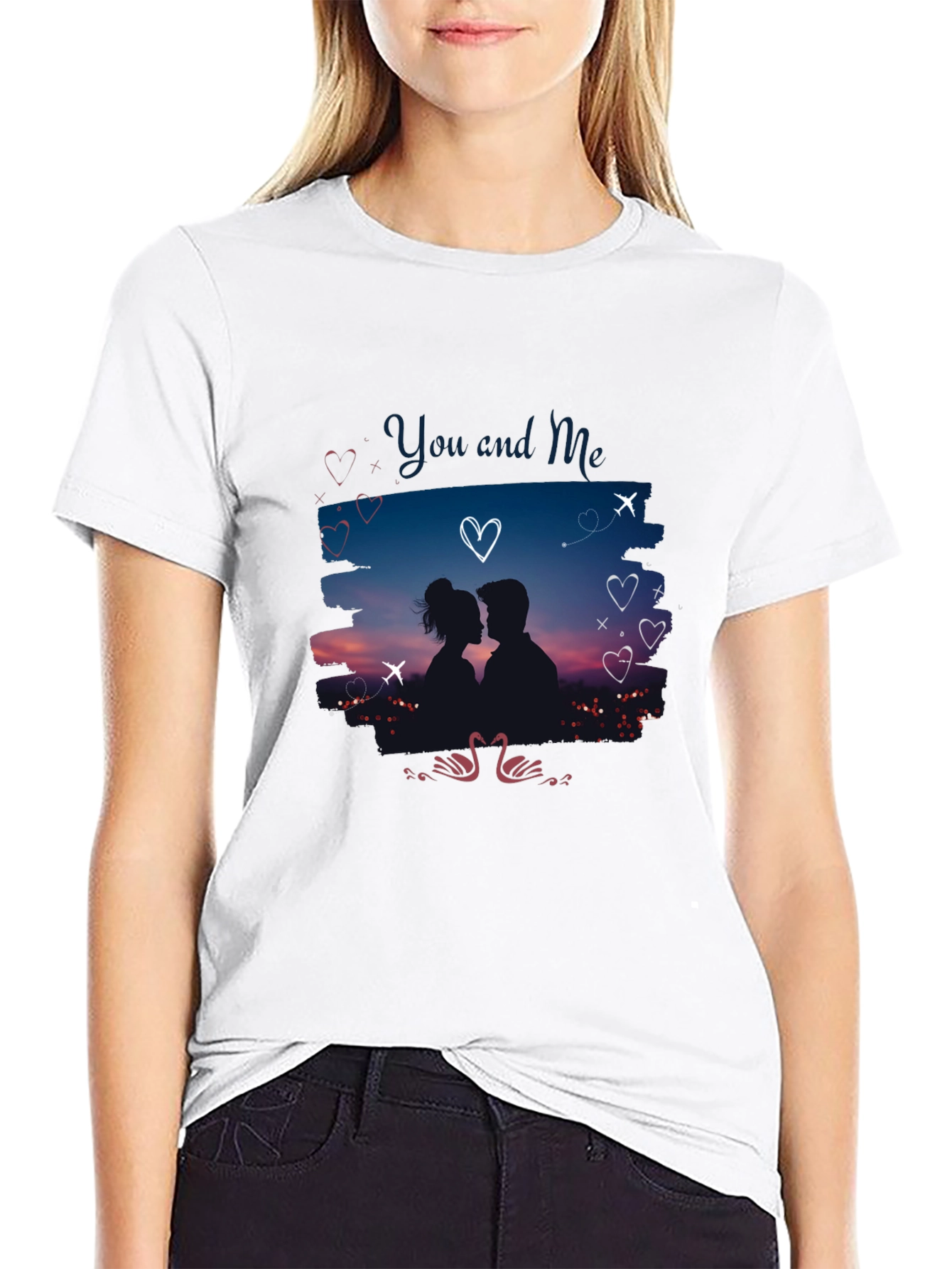 Romantic You and Me Graphic Black T-Shirt
