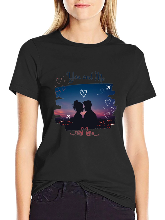 Romantic You and Me Graphic Black T-Shirt