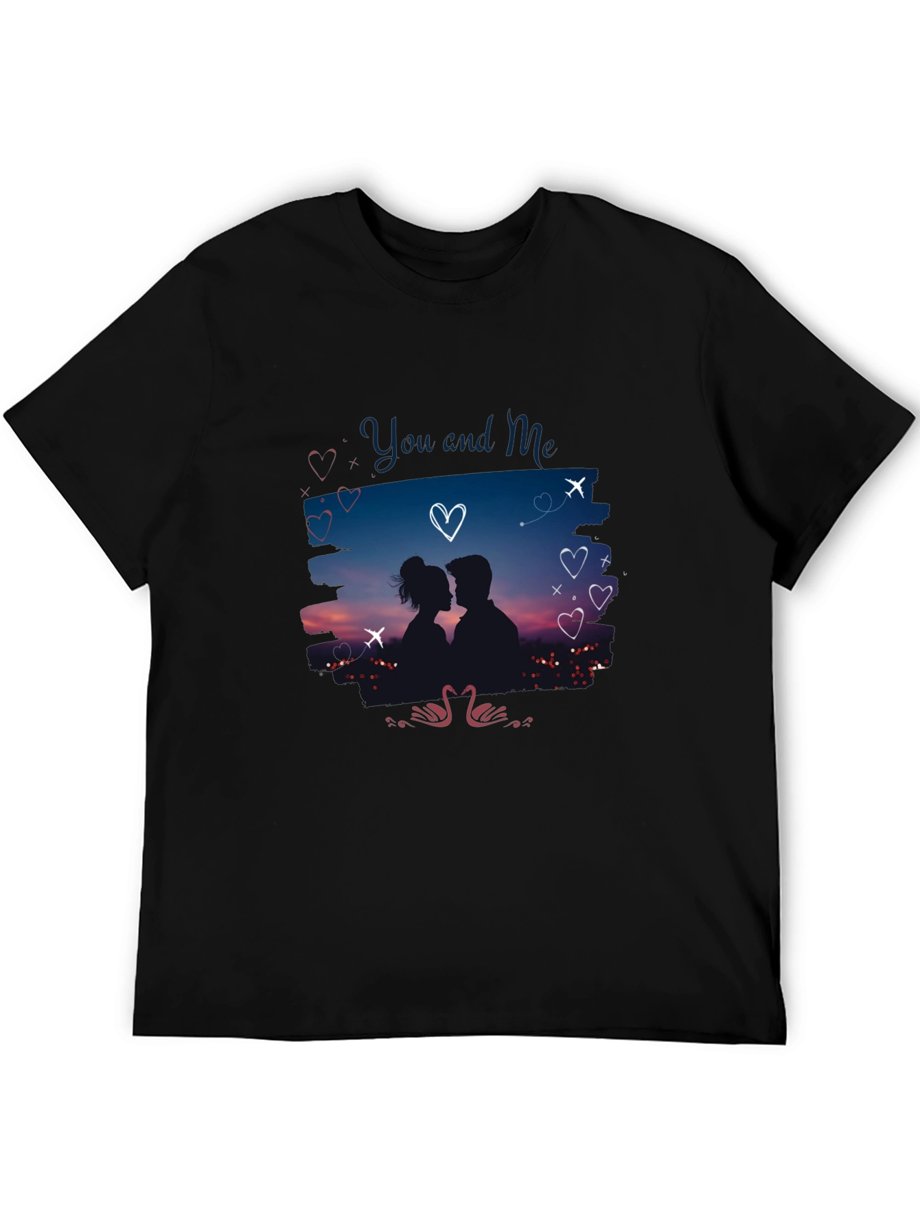 Romantic You and Me Graphic Black T-Shirt