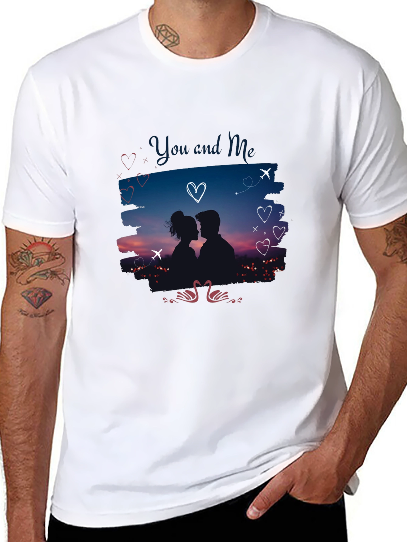 Romantic You and Me Graphic Black T-Shirt