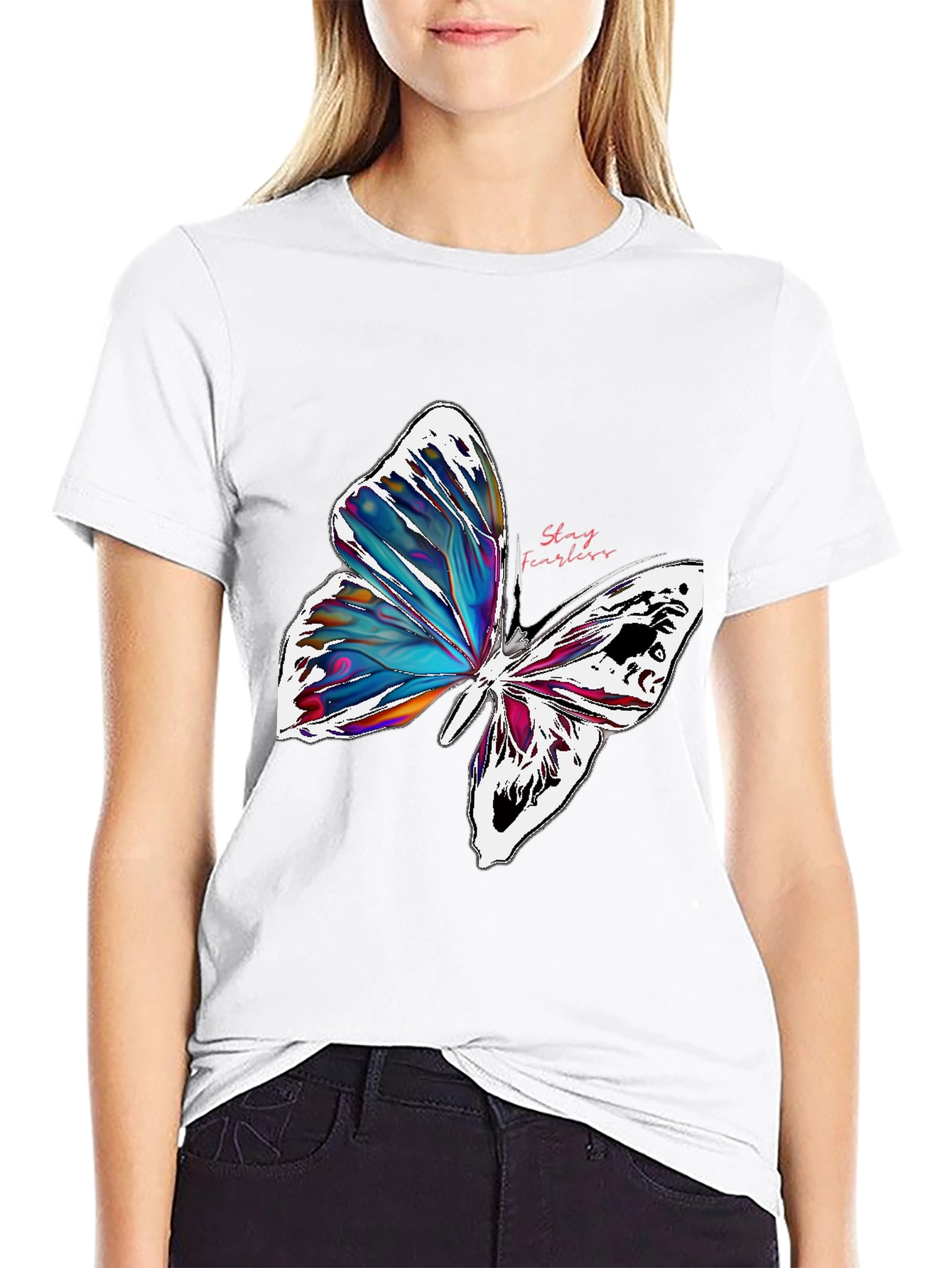 Stay Fearless Butterfly Graphic T-Shirt - Black