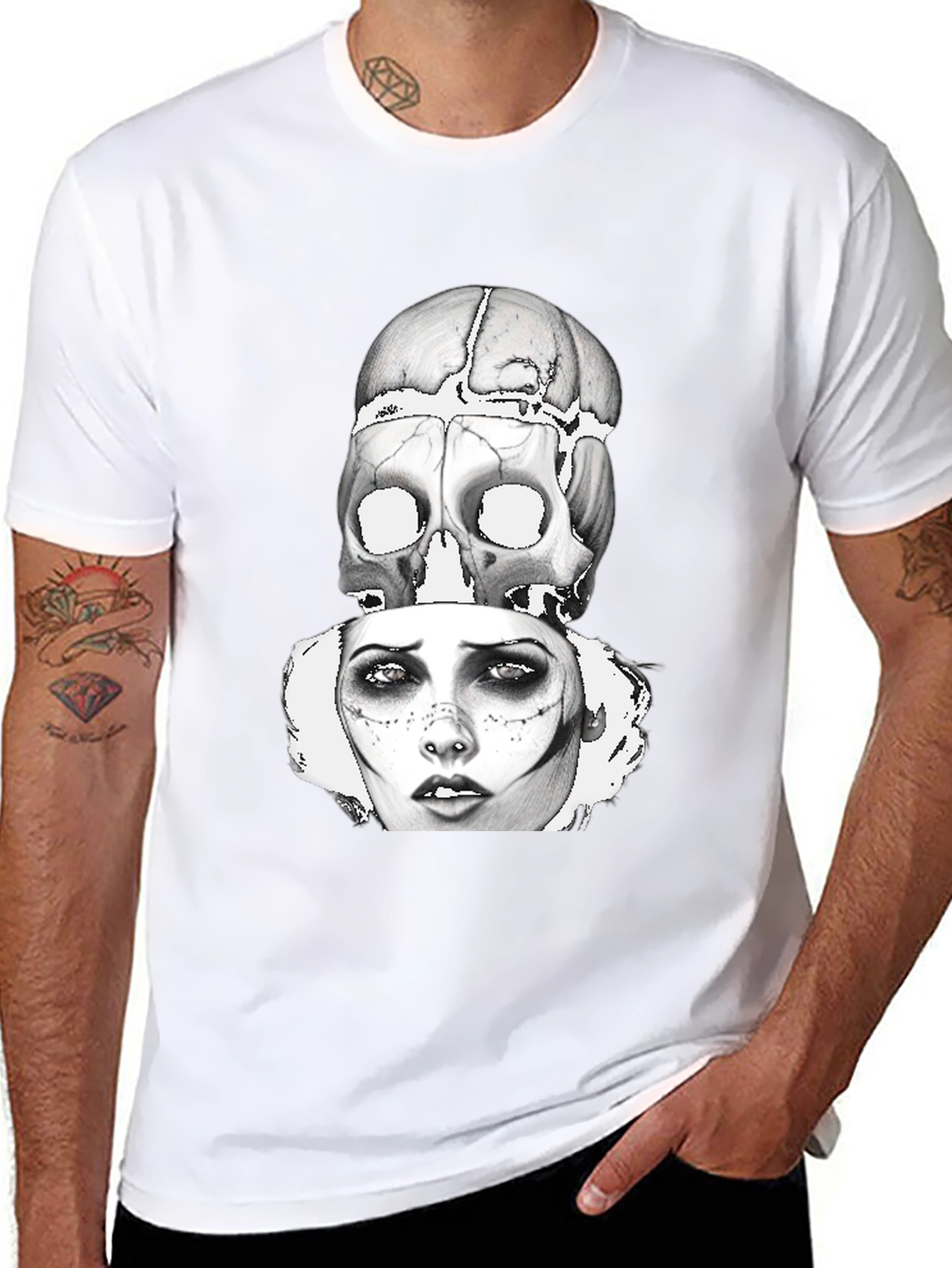 Skull & Woman Graphic Print T-Shirt