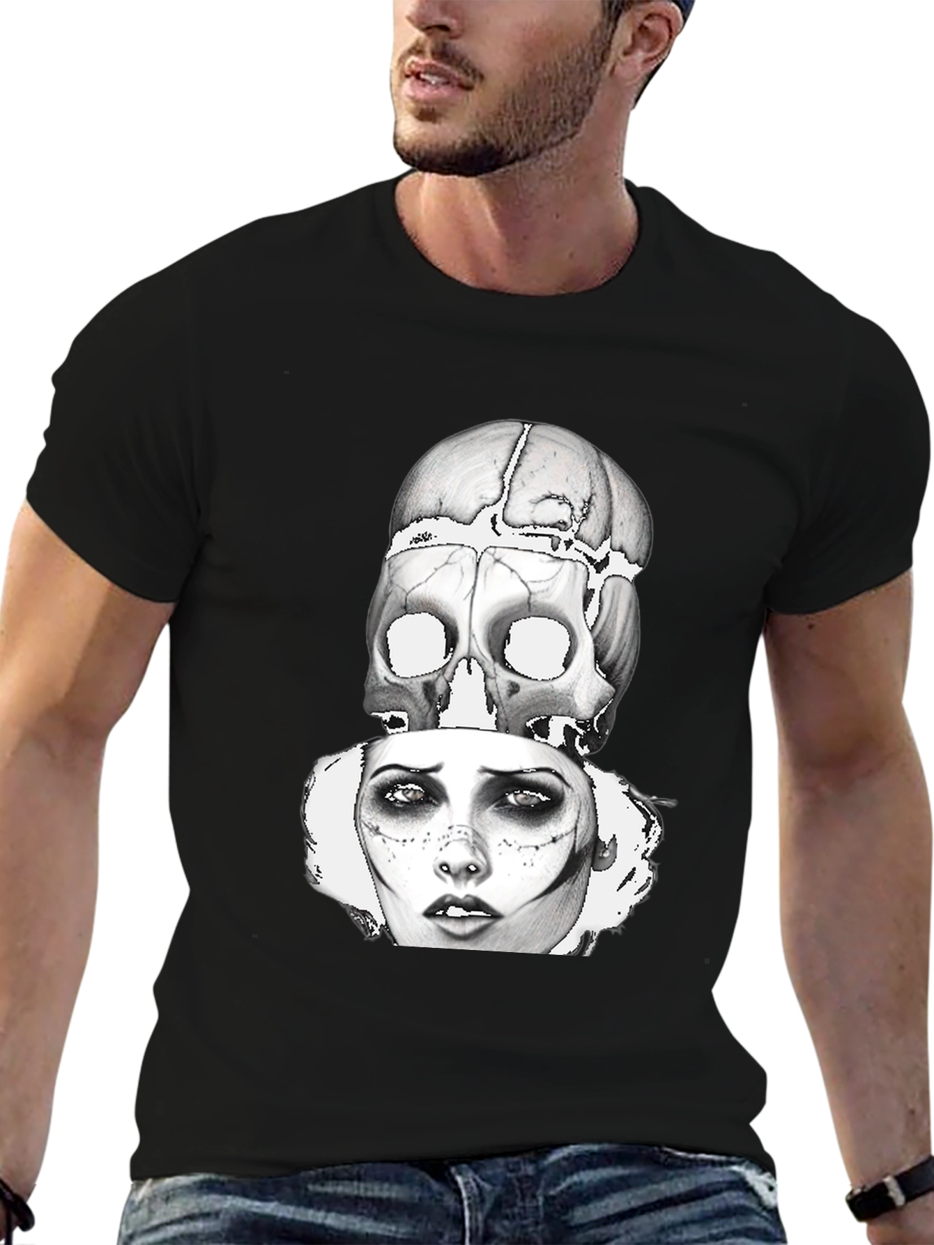 Skull & Woman Graphic Print T-Shirt