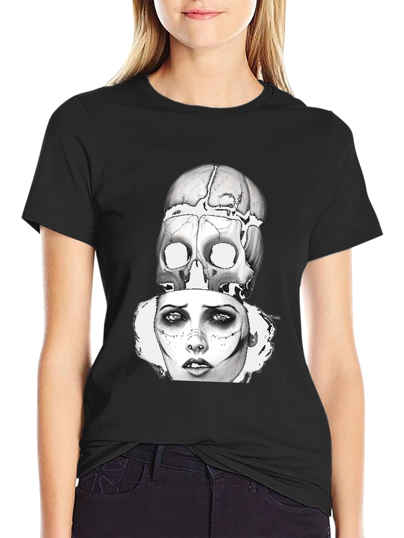 Skull & Woman Graphic Print T-Shirt