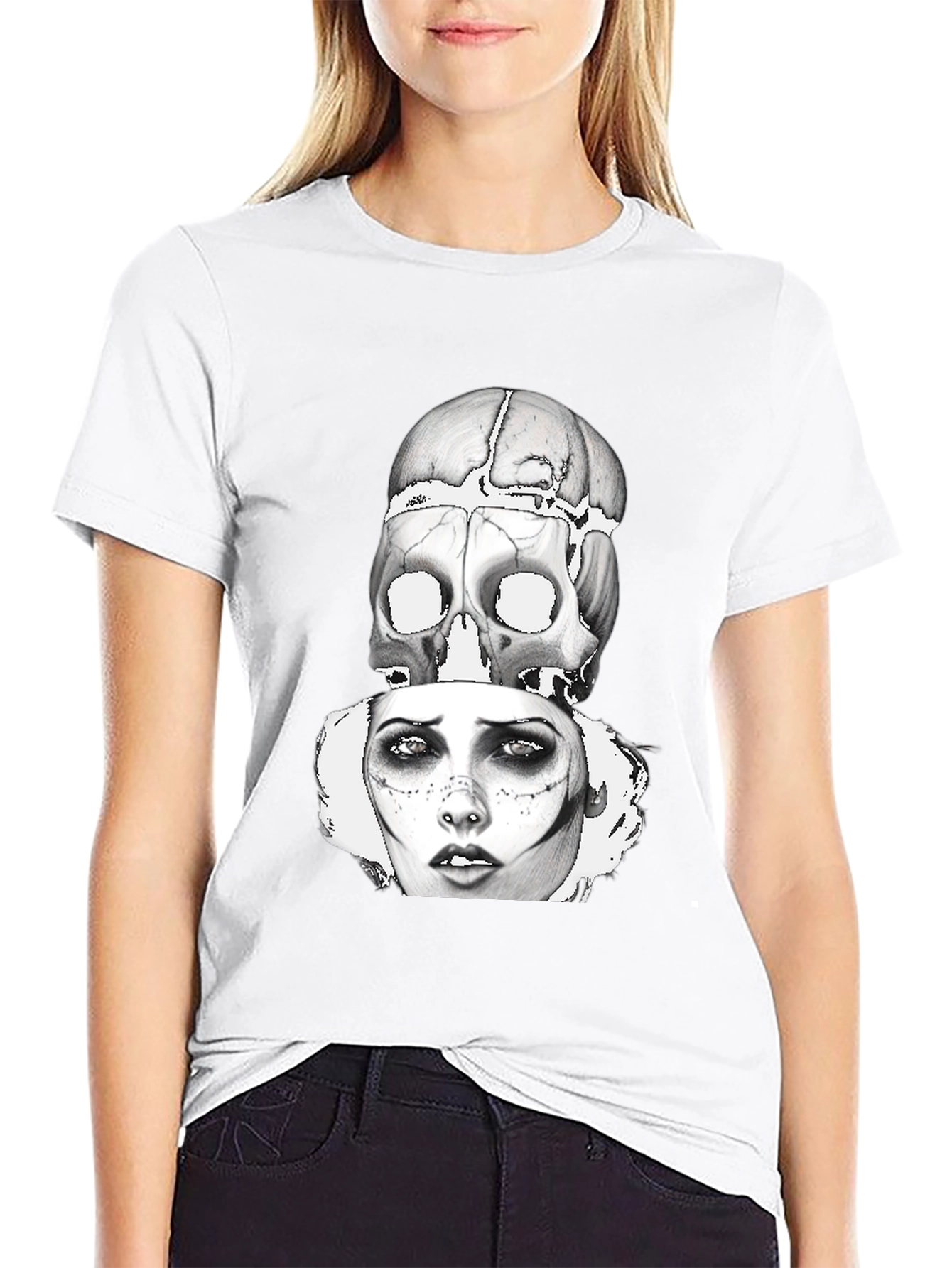 Skull & Woman Graphic Print T-Shirt