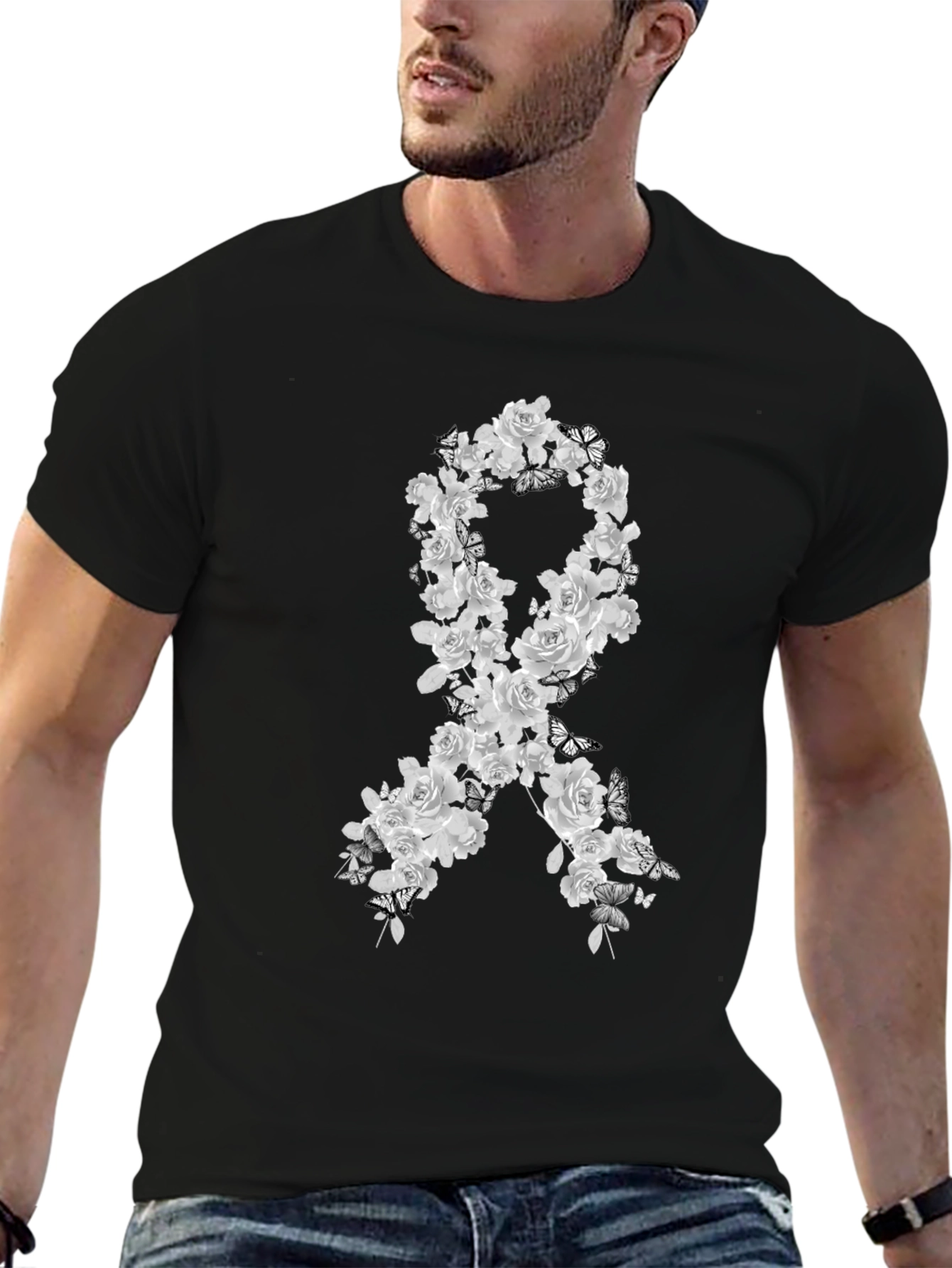 Floral Awareness Ribbon Graphic T-Shirt