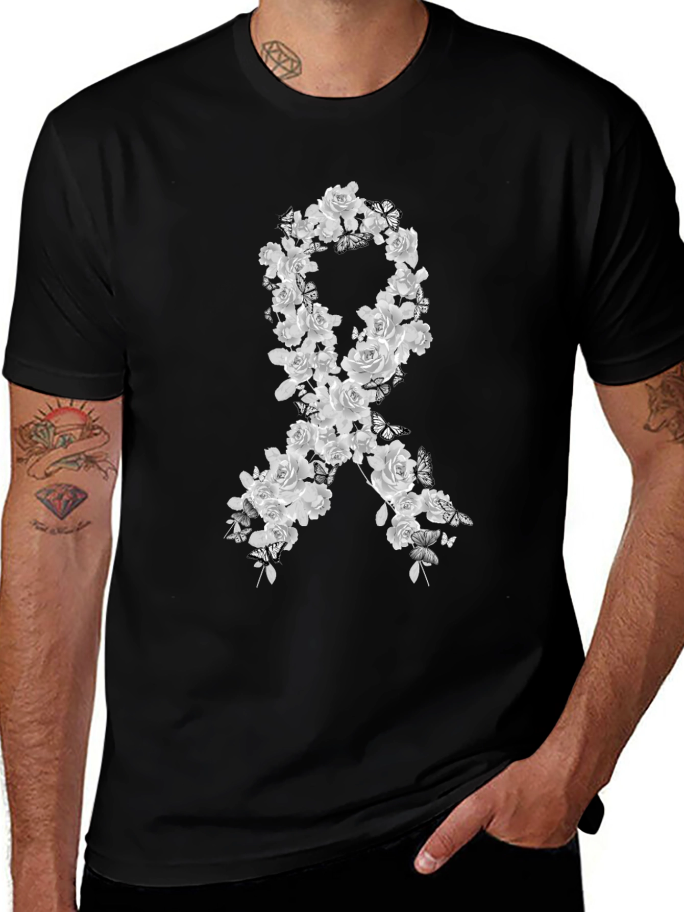 Floral Awareness Ribbon Graphic T-Shirt
