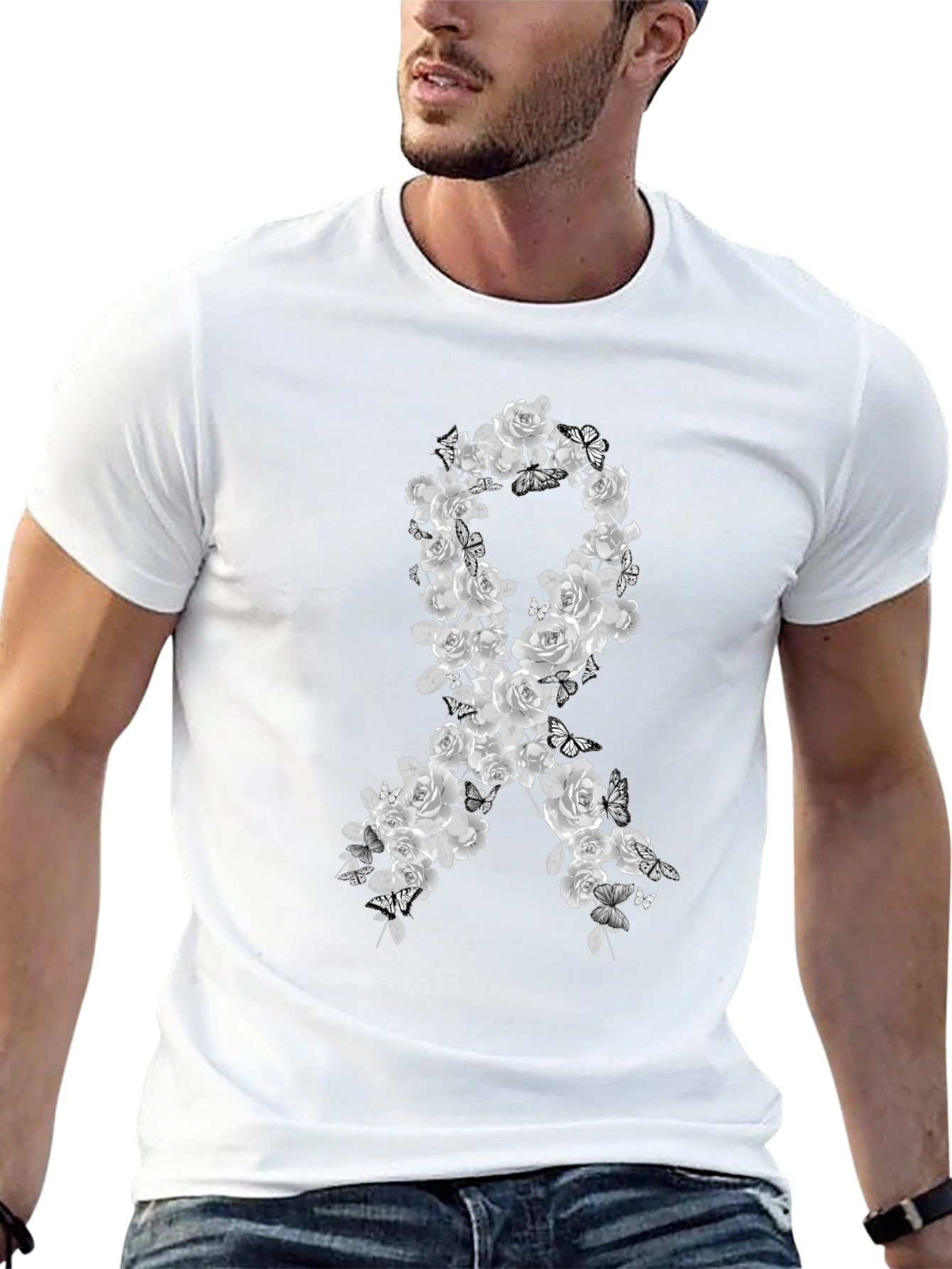 Floral Awareness Ribbon Graphic T-Shirt