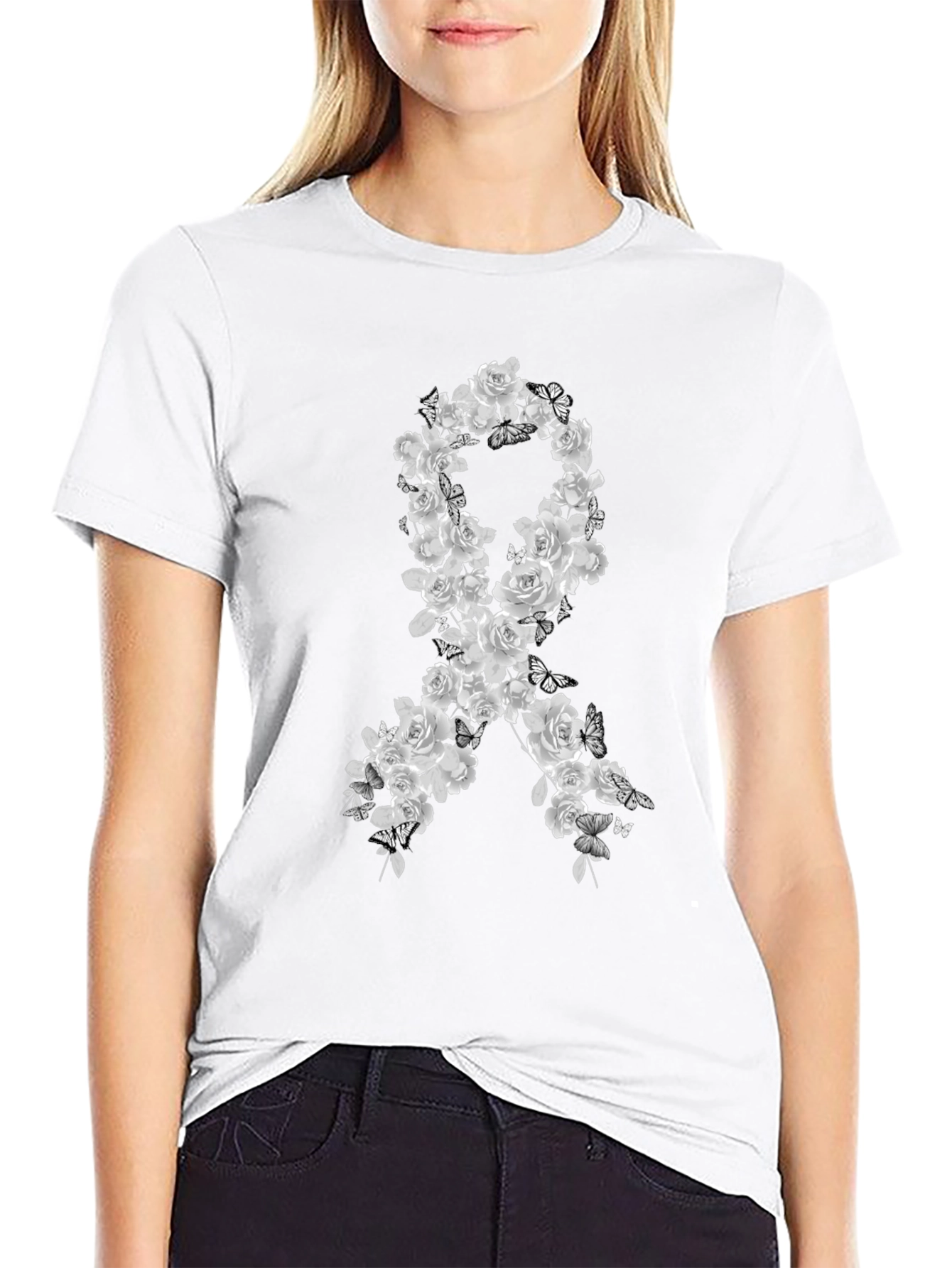 Floral Awareness Ribbon Graphic T-Shirt