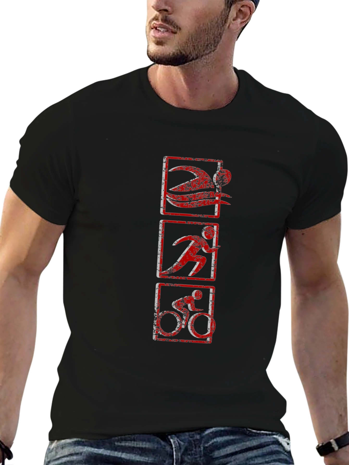 Triathlon Graphic Print T-Shirt - Black