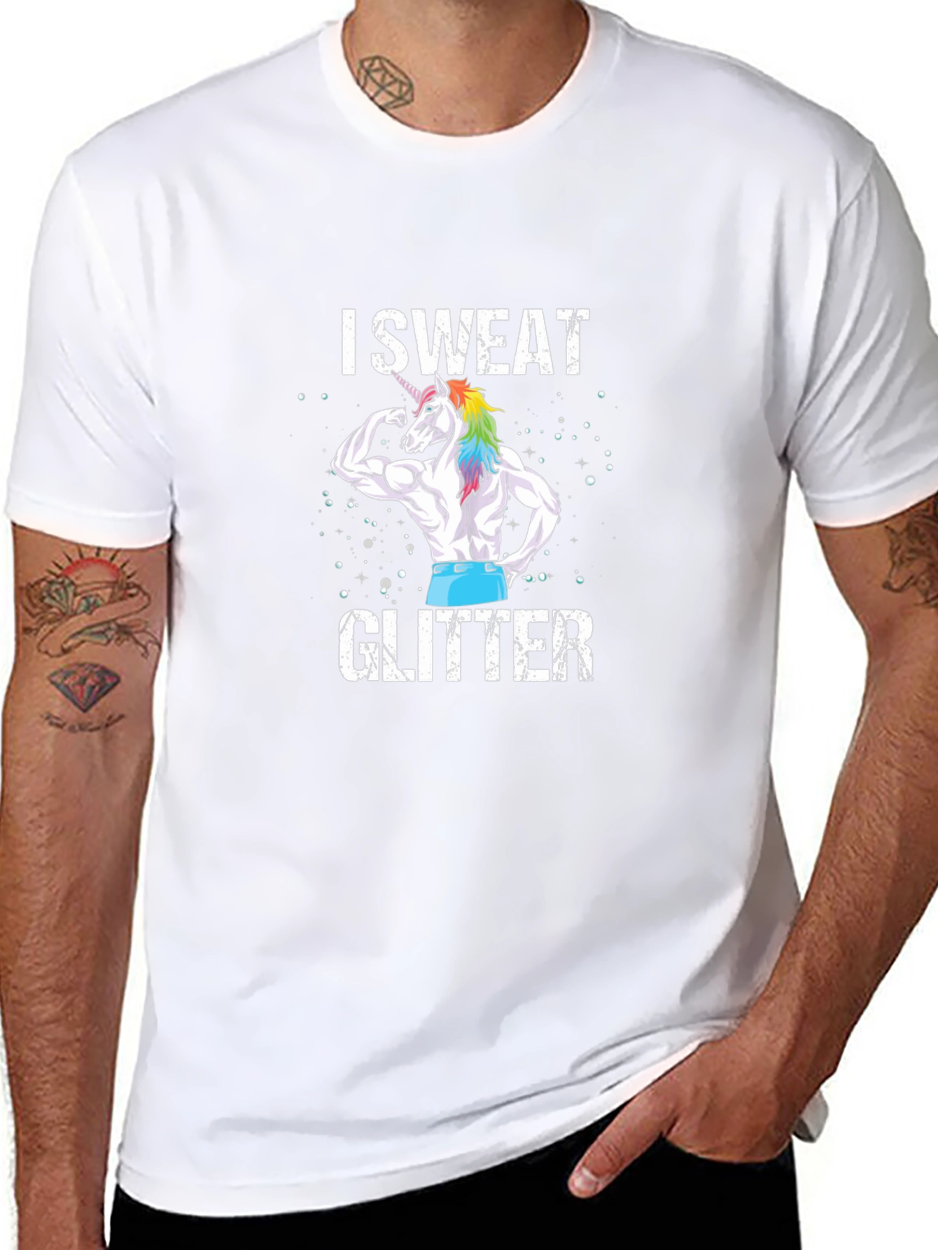 I Sweat Glitter Unicorn Graphic T-Shirt