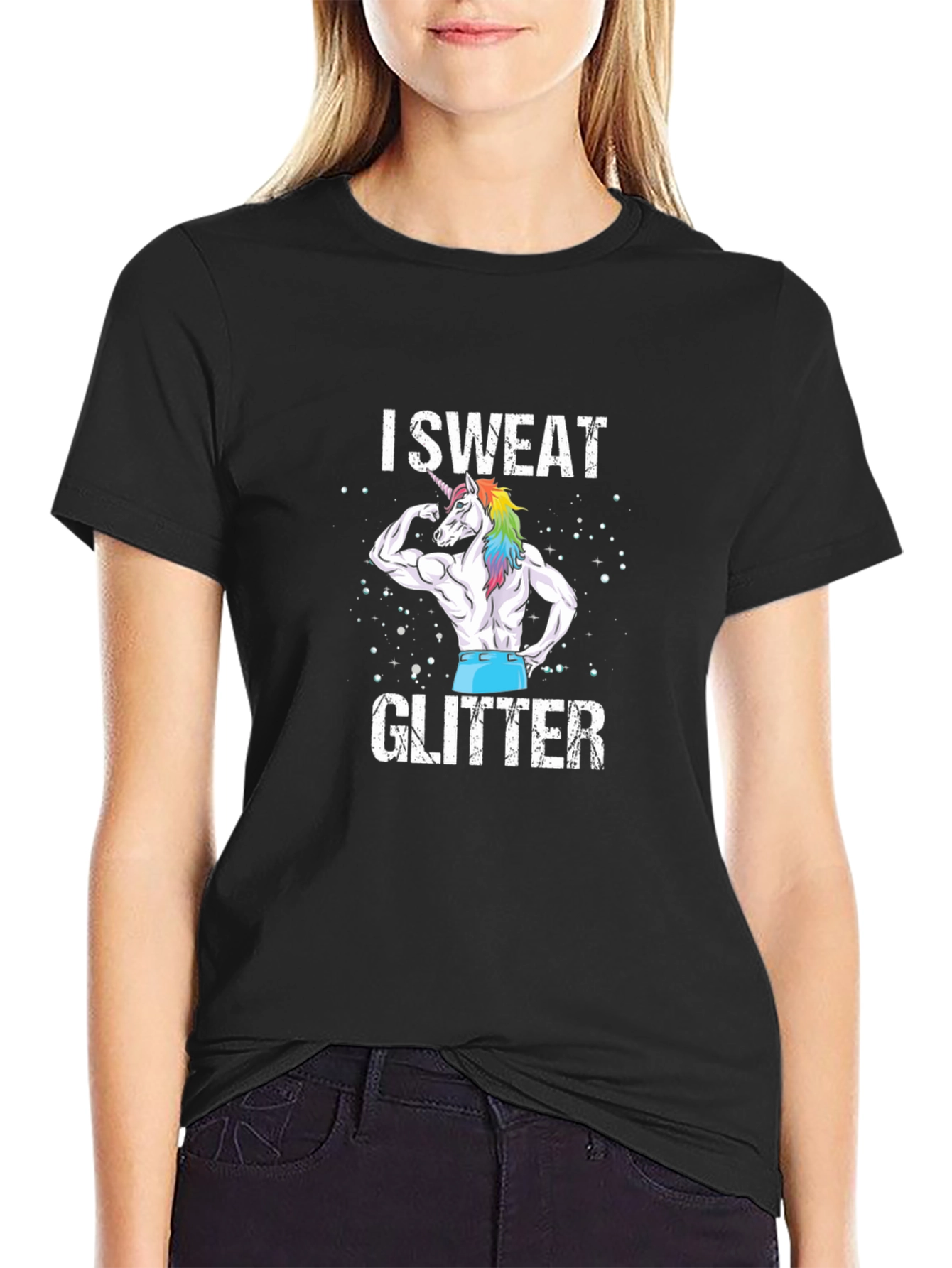 I Sweat Glitter Unicorn Graphic T-Shirt