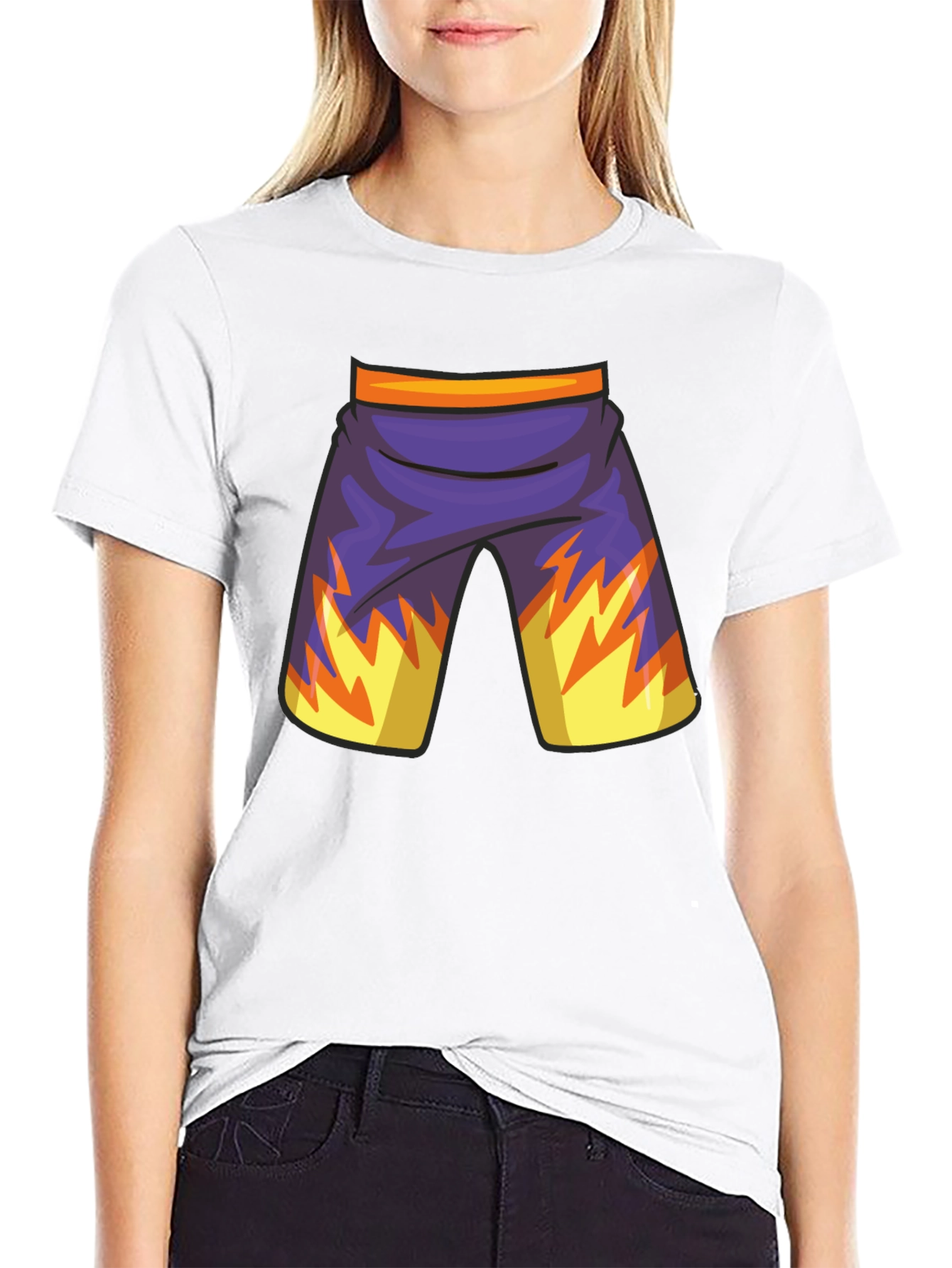 Cartoon Shorts Graphic Black Tee