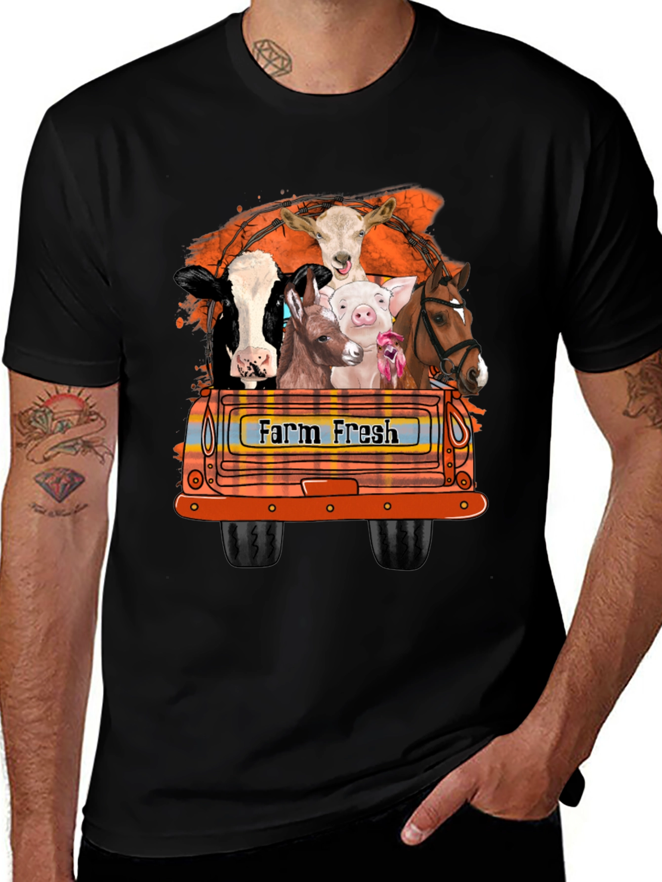 Farm Fresh Animals Truck Graphic T-Shirt